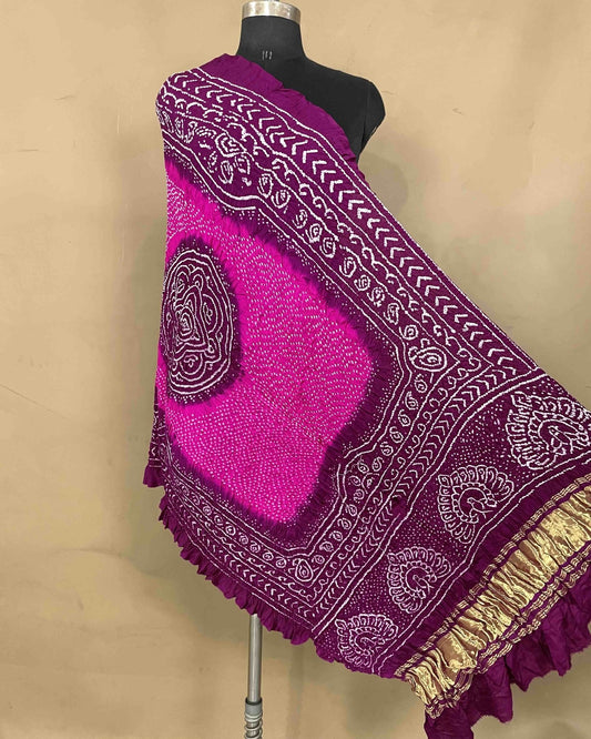 Purple & Pink Gajji Bandhani Dupatta - SindhoiPatolaArt