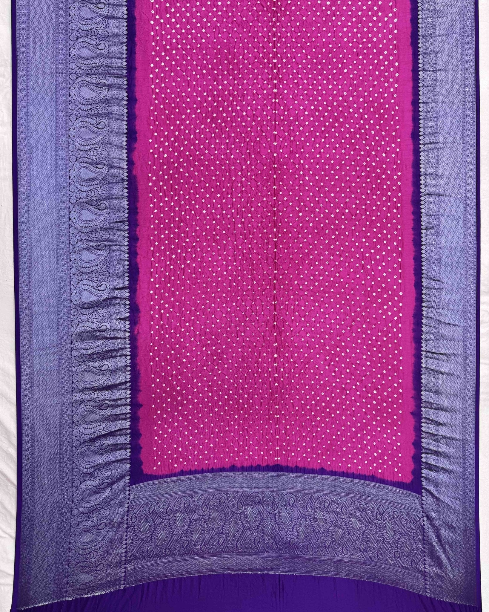 Purple & Pink Kanchipuram Bandhani Dupatta - SindhoiPatolaArt