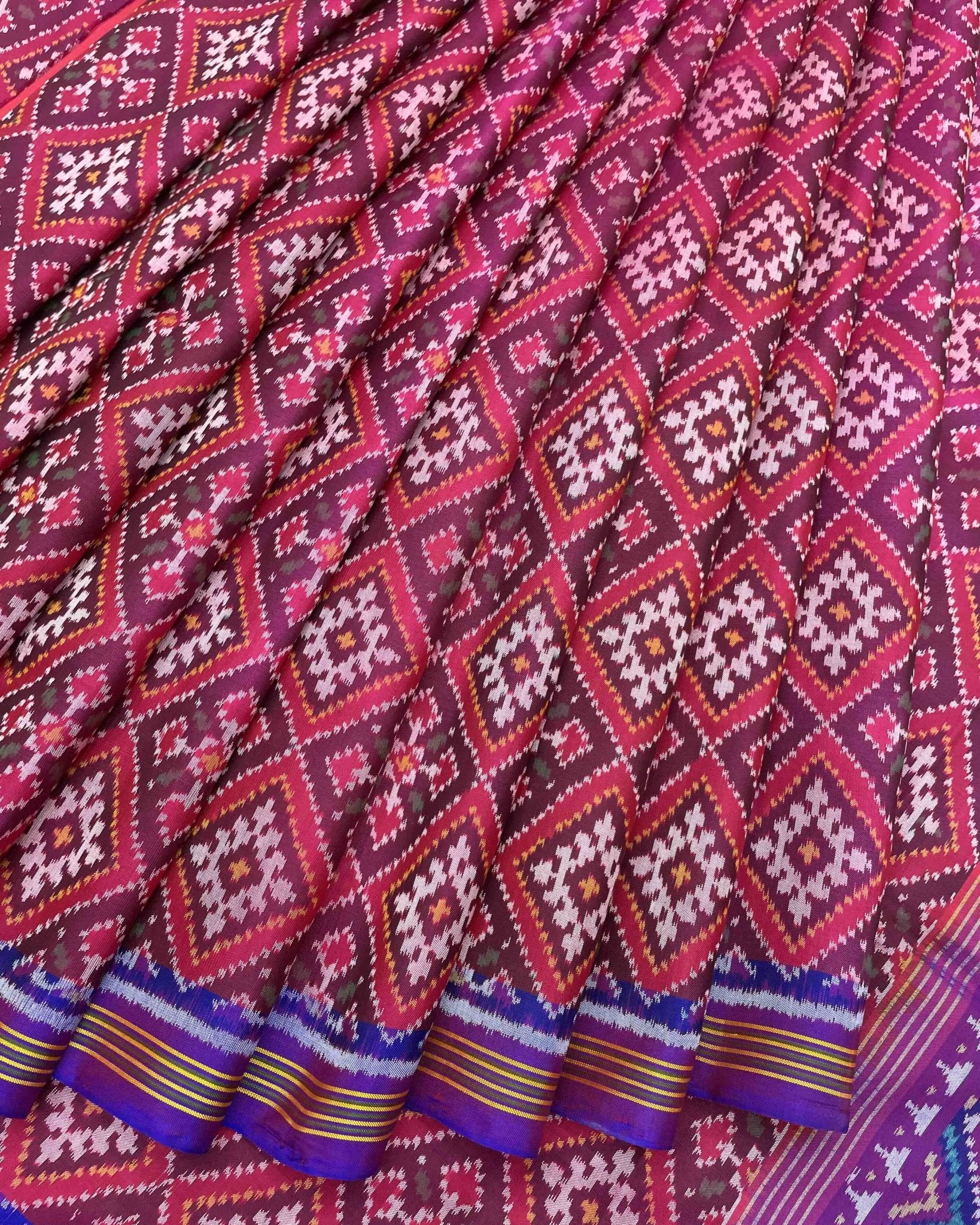 Purple & Pink Panchanda Patola Saree - SindhoiPatolaArt