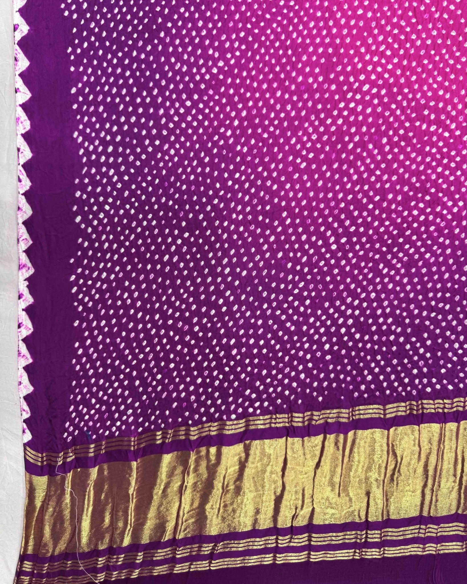 Purple & Pink Shaded Gajji Silk Bandhani Dupatta - SindhoiPatolaArt