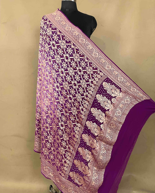 Purple Shaded Georgette Bandhani Dupatta - SindhoiPatolaArt