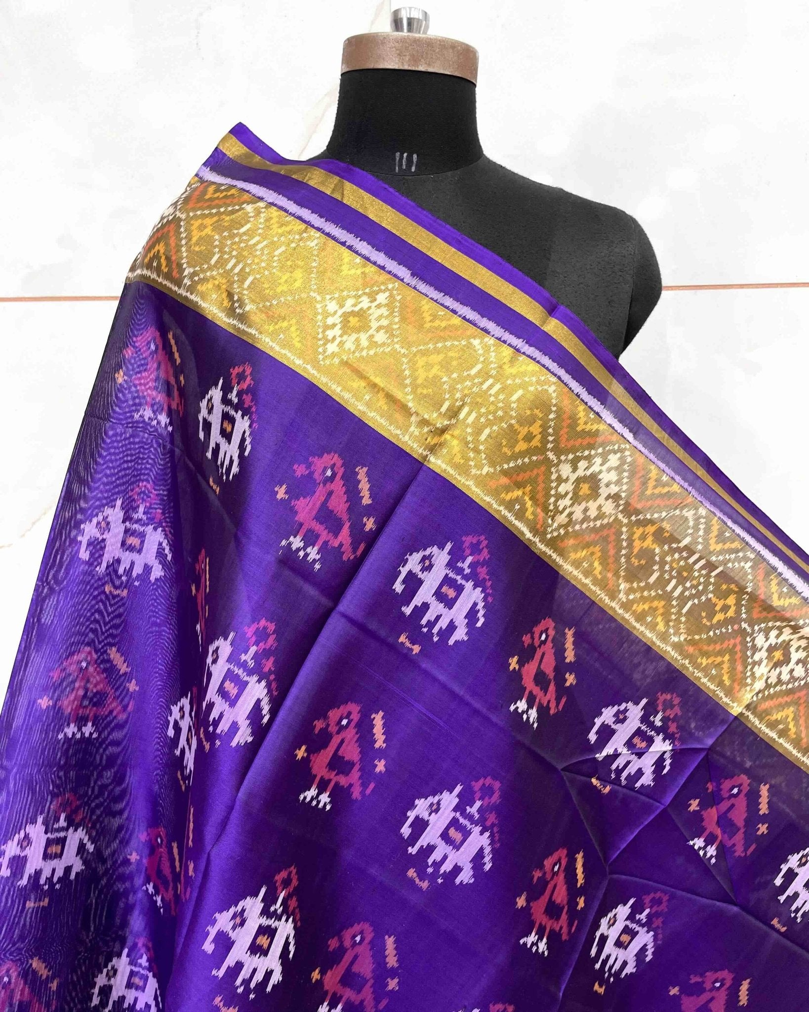Purplish Blue Narikunj Patola Dupatta - SindhoiPatolaArt