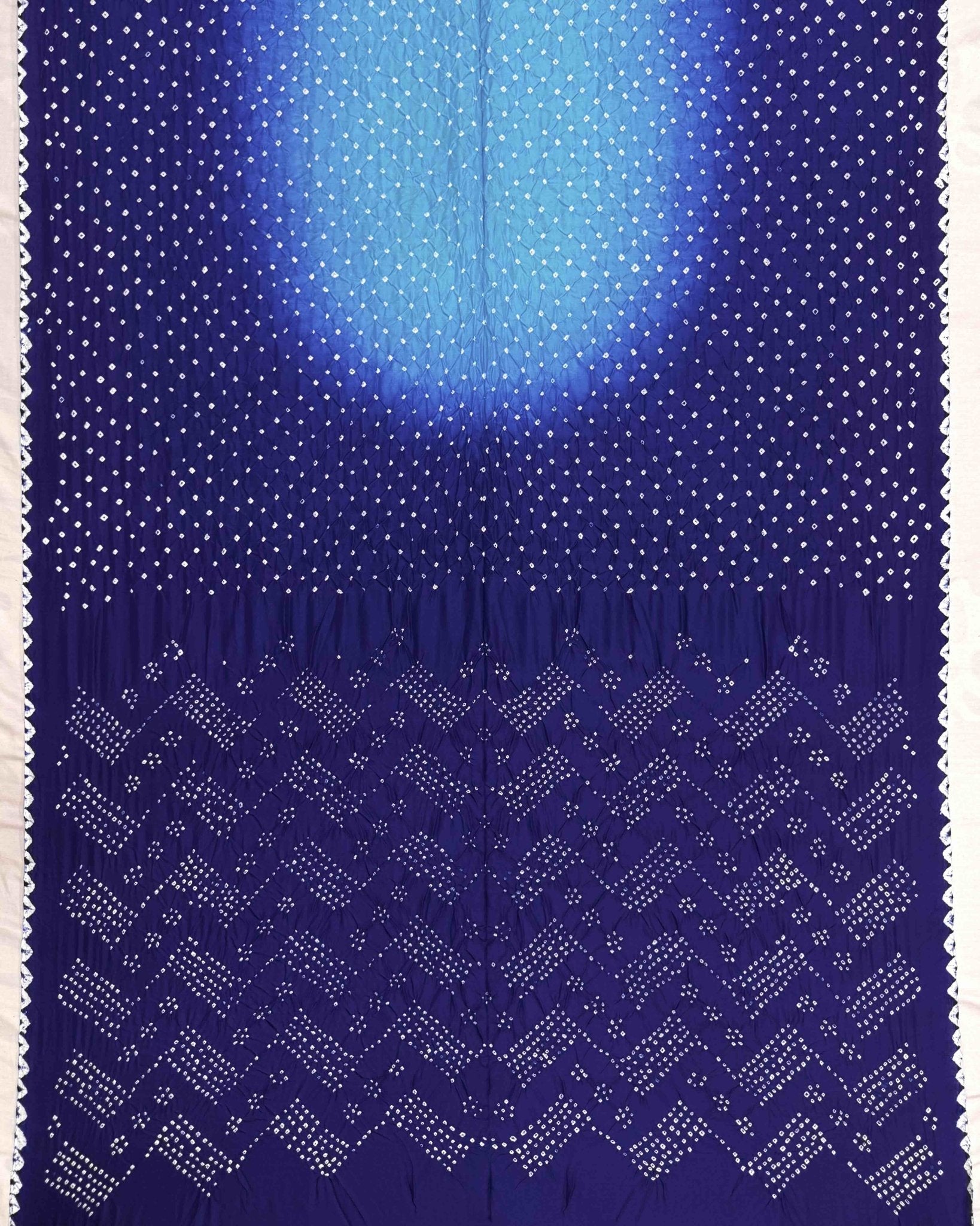 Purplish Blue & Sky Shaded Habotai Bandhani Saree - SindhoiPatolaArt
