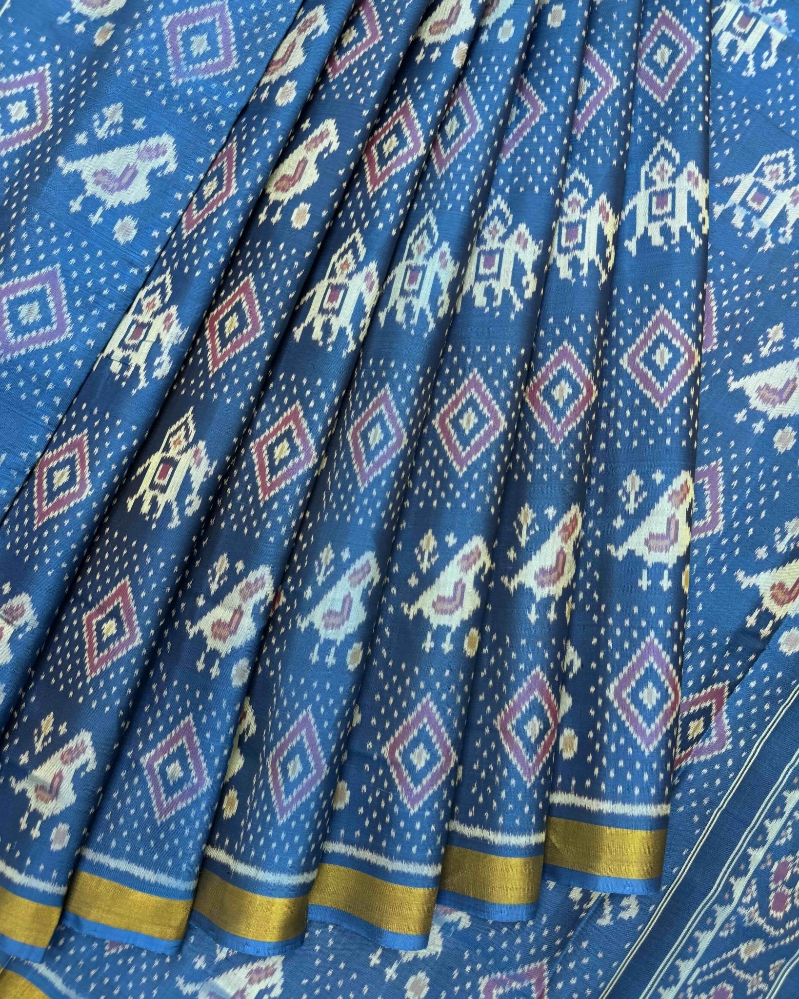 Rama Blue Narikunj Chanda Patola Saree - SindhoiPatolaArt