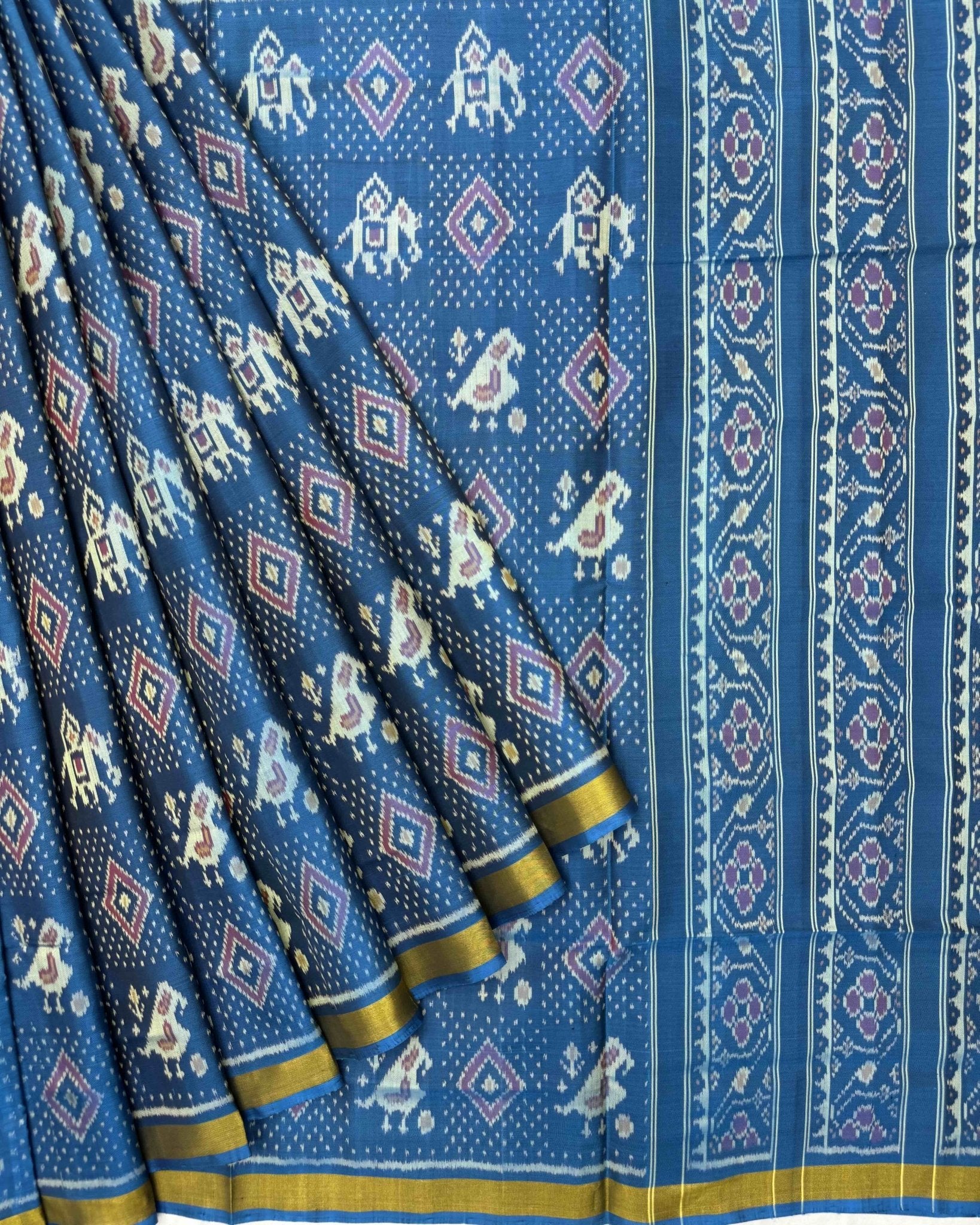 Rama Blue Narikunj Chanda Patola Saree - SindhoiPatolaArt