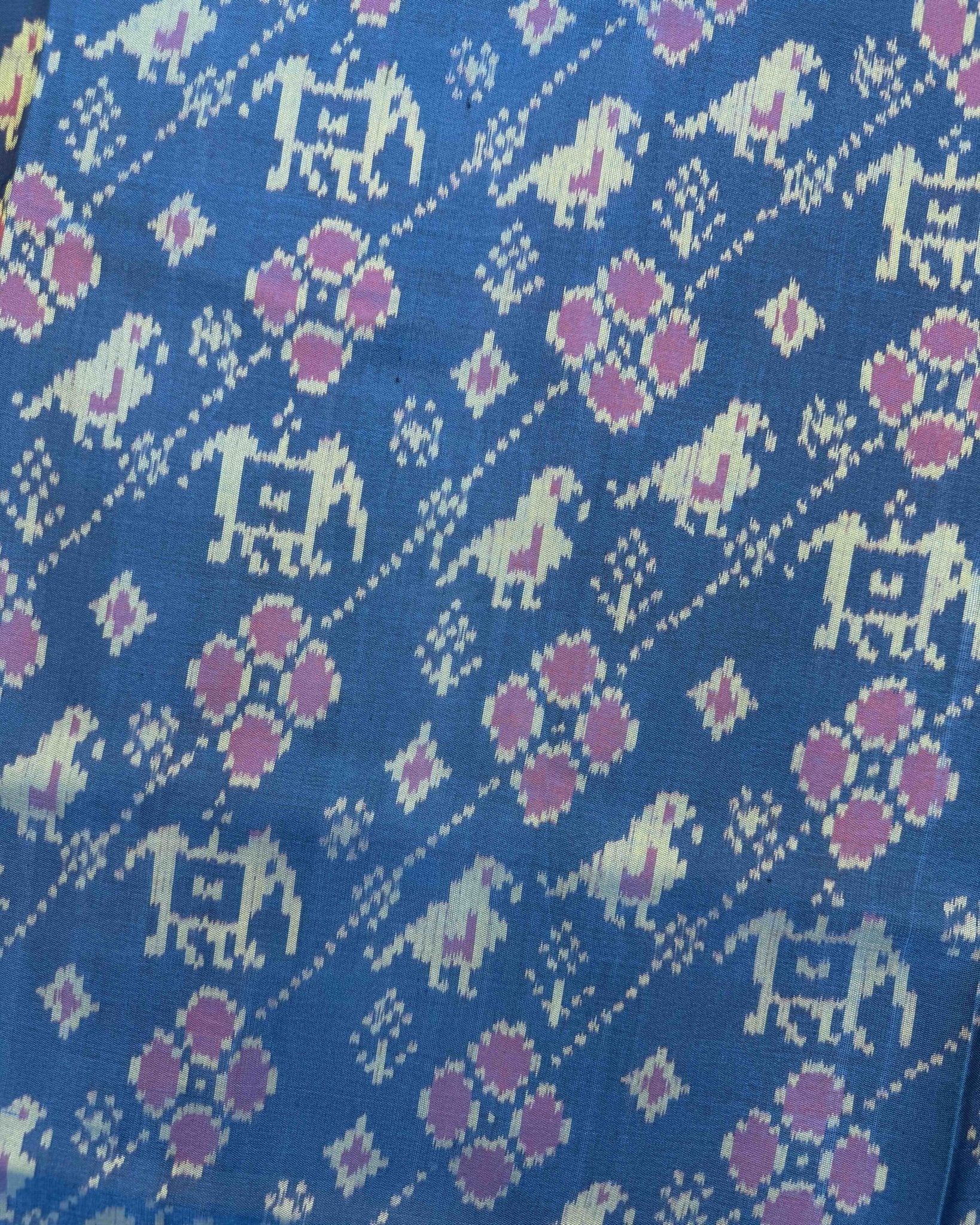 Rama Blue Narikunj Leheriya Patola Saree - SindhoiPatolaArt