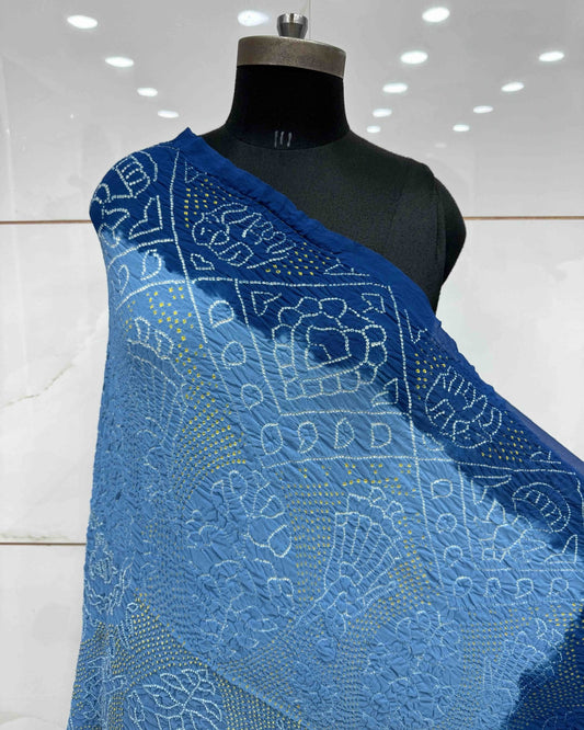 Rama Blue & Sky Blue Georgette Bandhani Dupatta - SindhoiPatolaArt