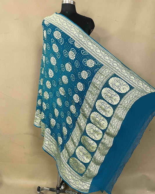 Rama Georgette Bandhani Dupatta - SindhoiPatolaArt