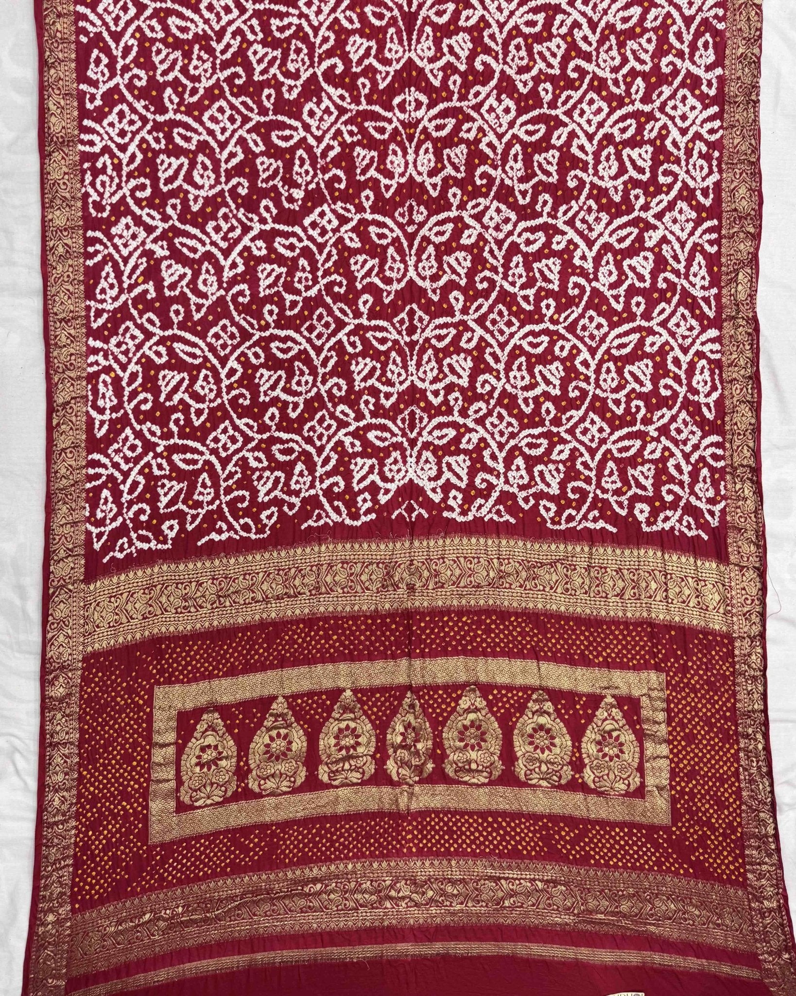 Red Banarasi Gajji Silk Bandhani Saree - SindhoiPatolaArt