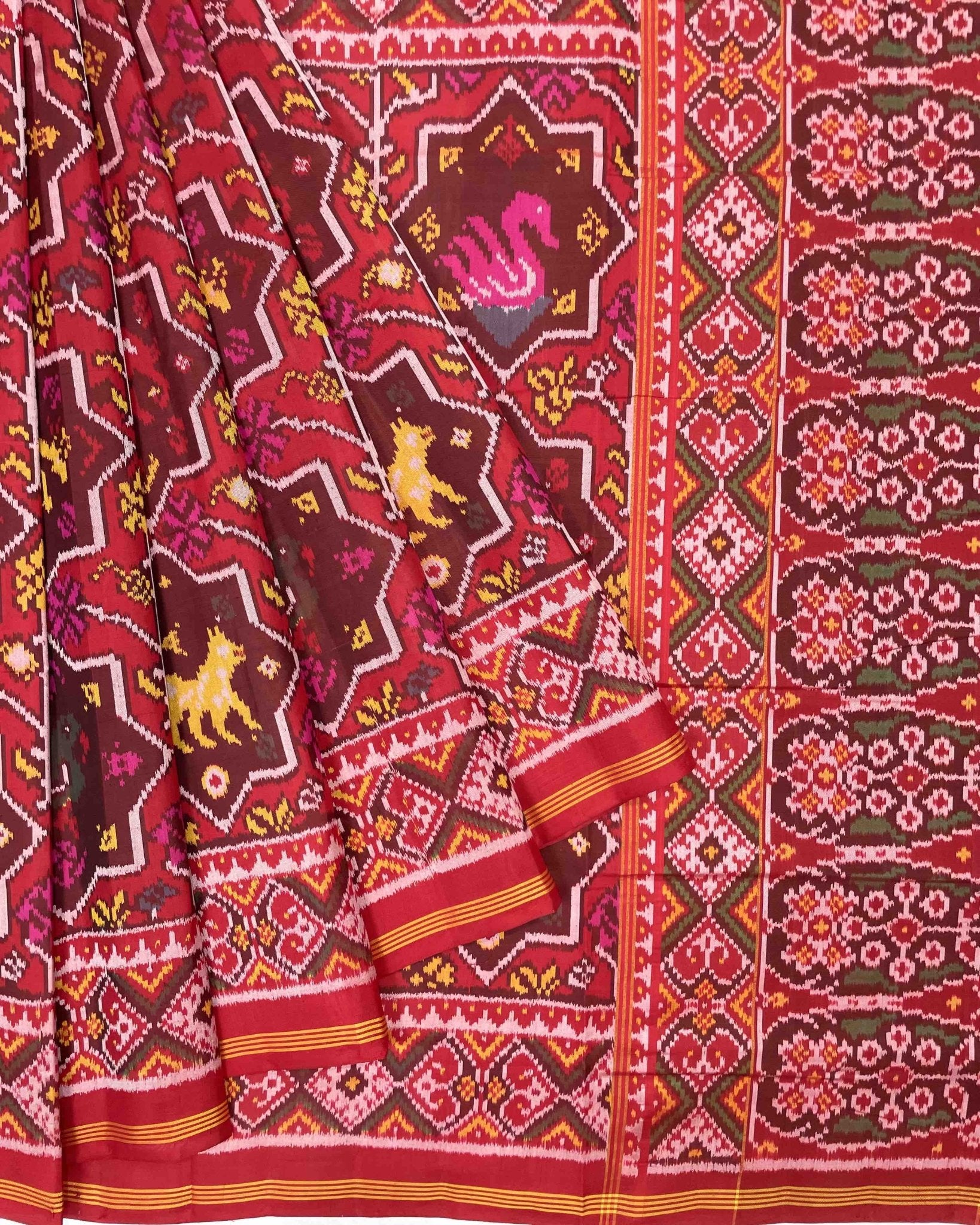 Red Big Figure Star Narikunj Designer Patola Saree - SindhoiPatolaArt