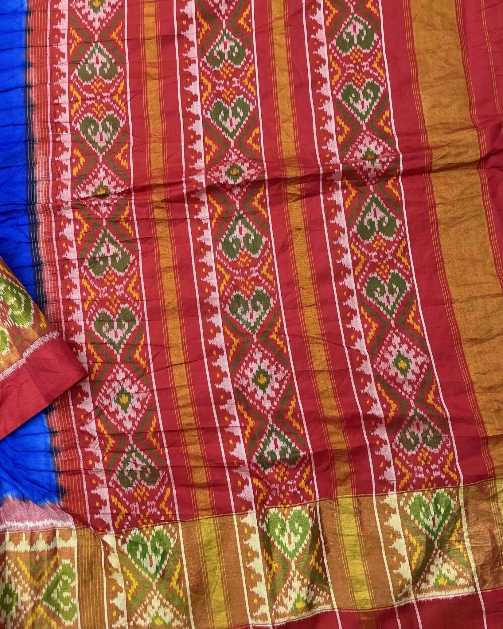 Red & Blue Bandhani Patola Saree - SindhoiPatolaArt