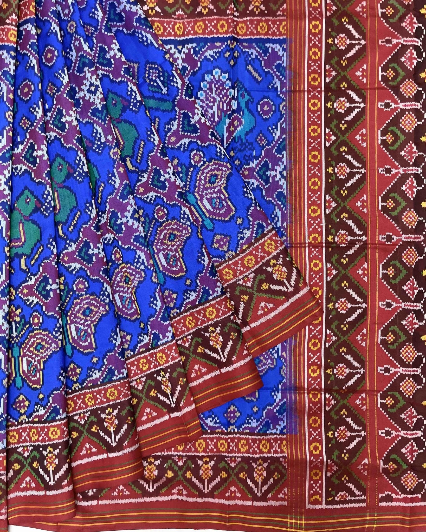 Red & Blue Big Figure Chhabdi Narikunj Patola Saree - SindhoiPatolaArt