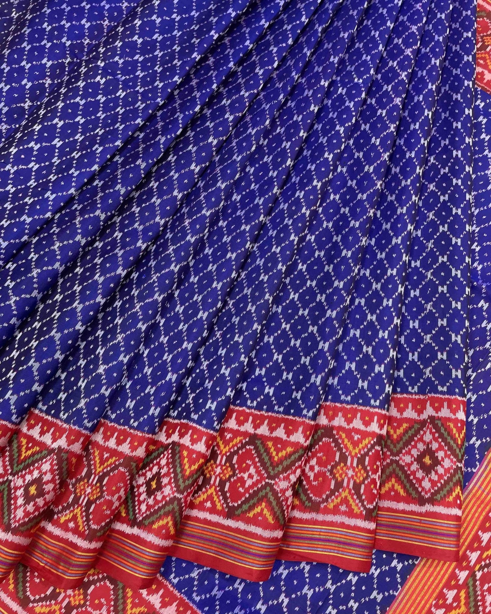 Red & Blue Jaali Design Patola Saree - SindhoiPatolaArt