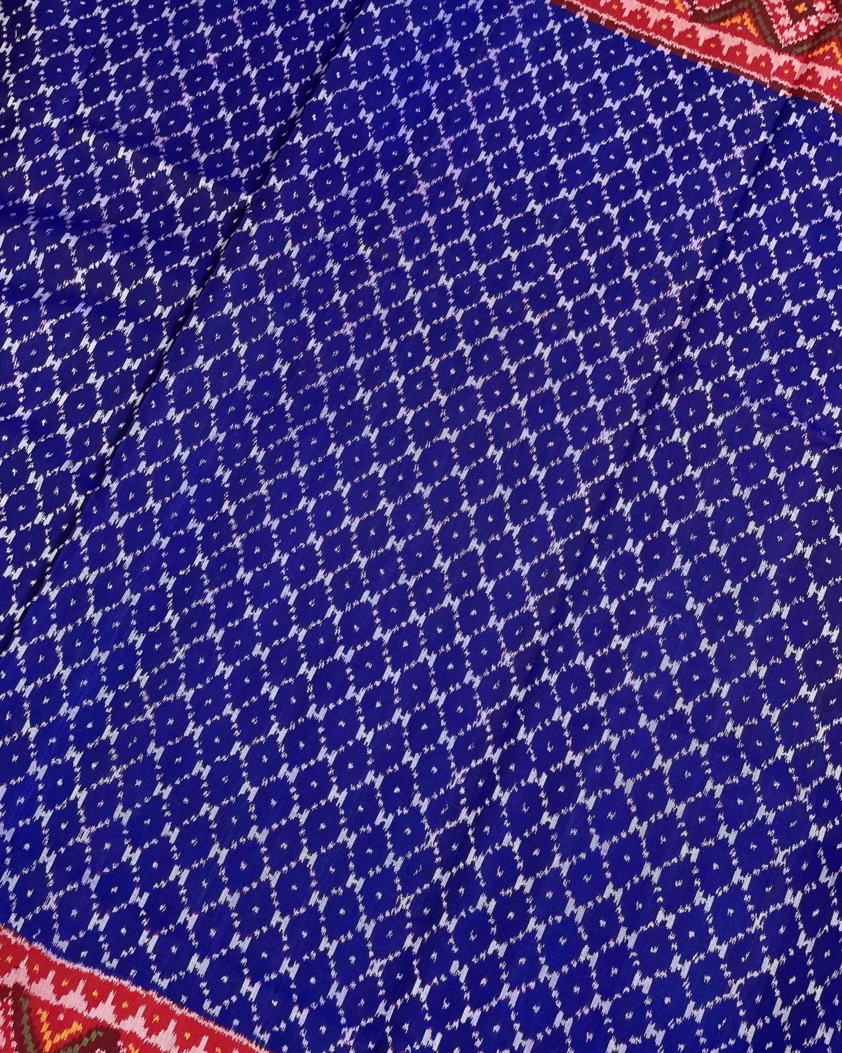 Red & Blue Jaali Design Patola Saree - SindhoiPatolaArt