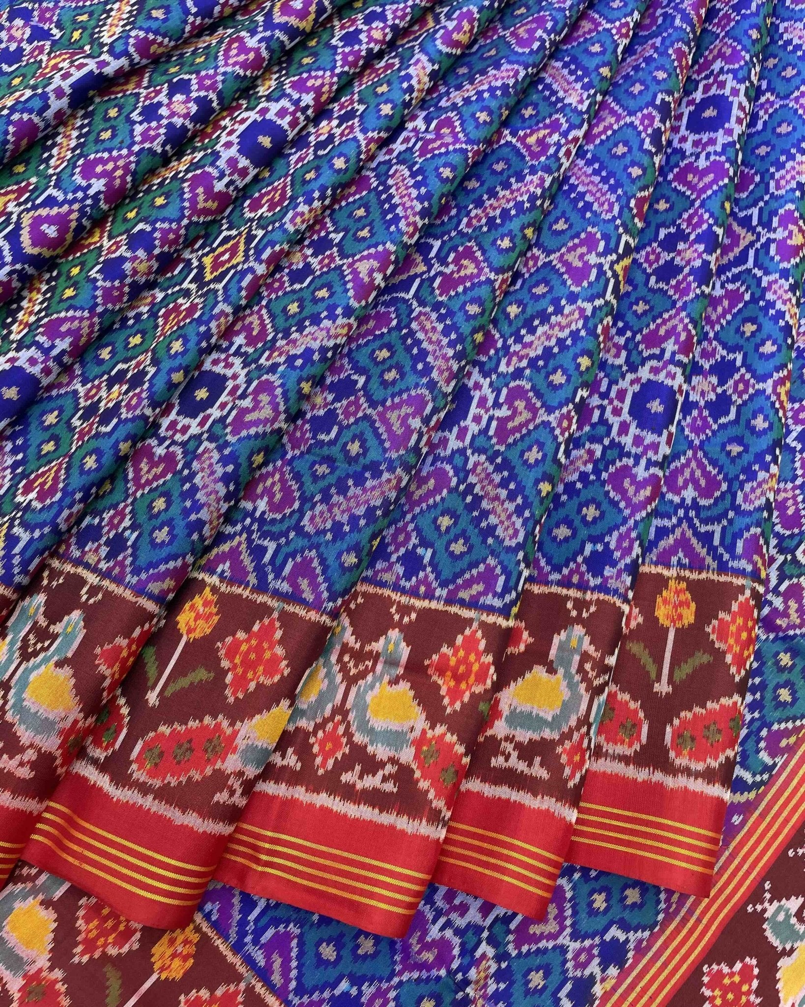 Red & Blue Manekchowk Designer Patola Saree - SindhoiPatolaArt