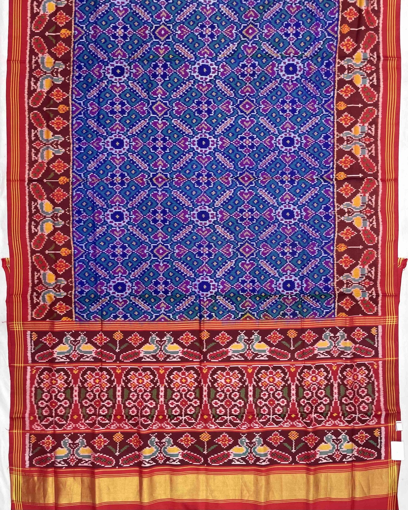 Red & Blue Manekchowk Designer Patola Saree - SindhoiPatolaArt