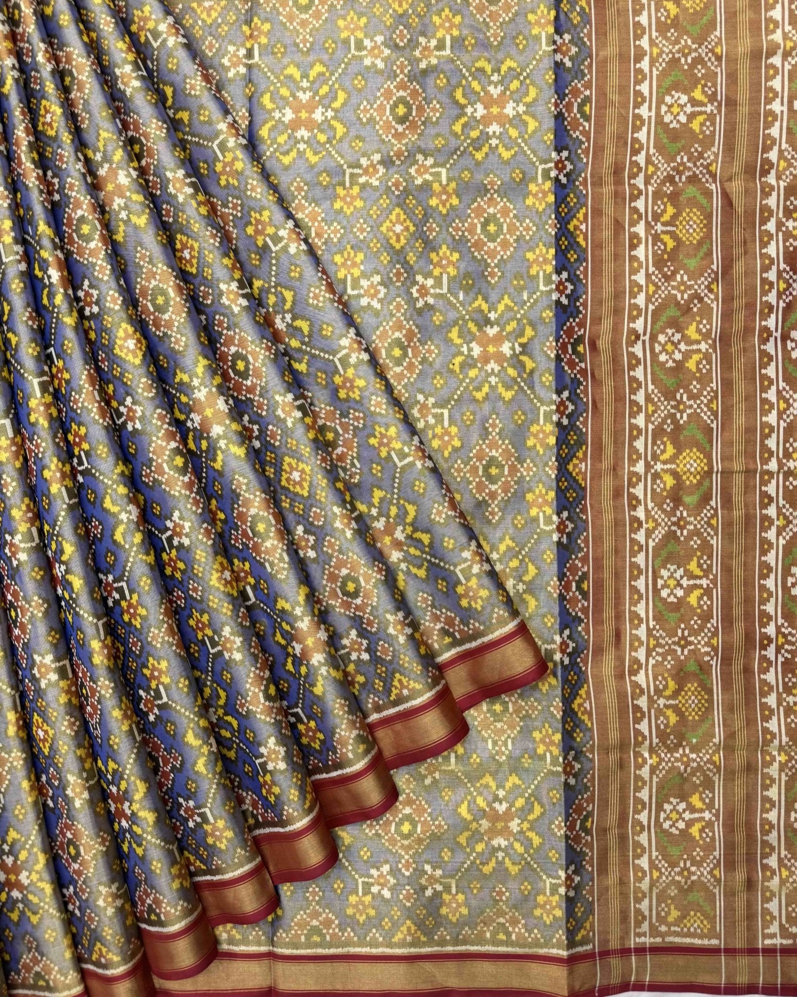 Red & Blue Navratan Tissue Patola Saree - SindhoiPatolaArt