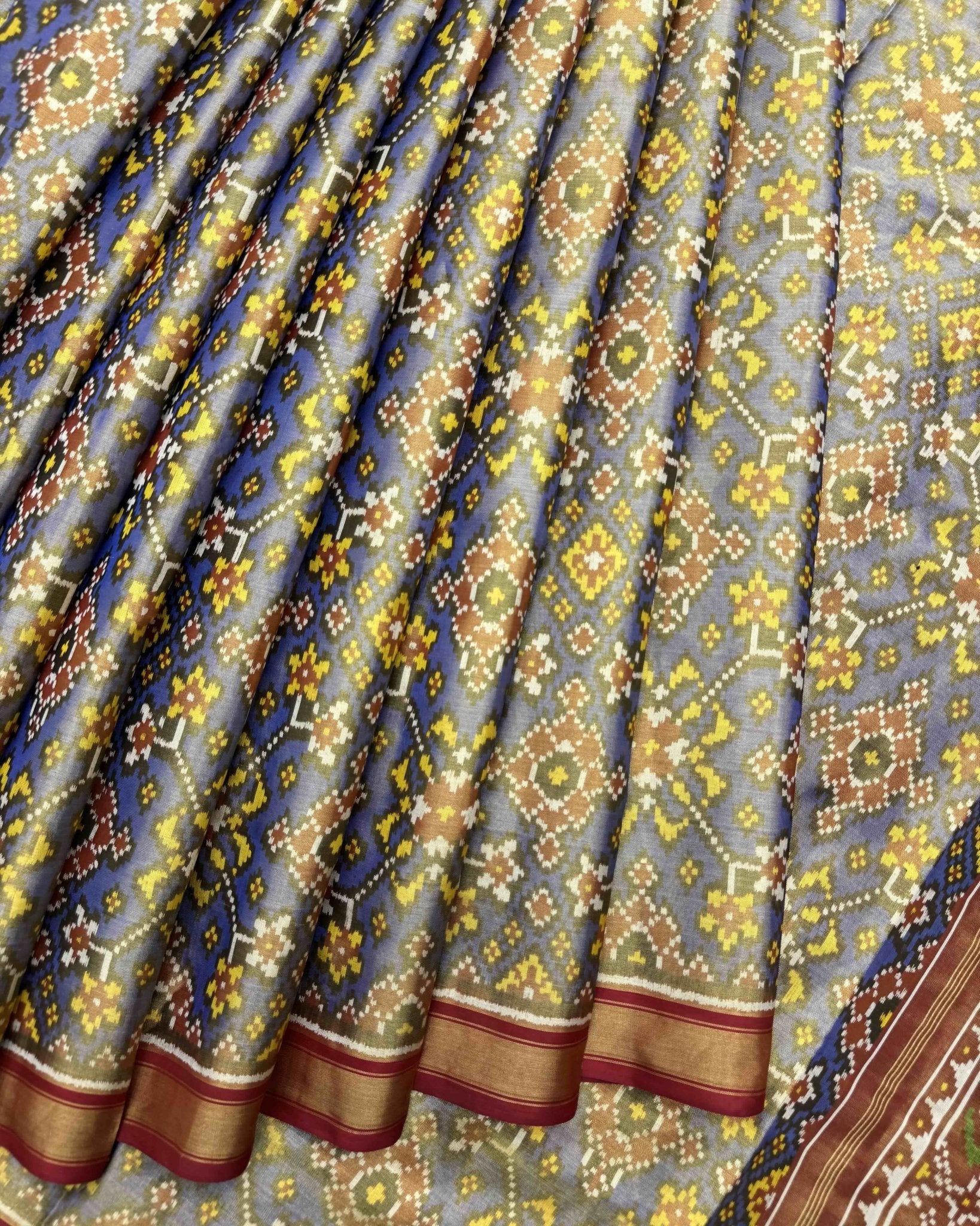Red & Blue Navratan Tissue Patola Saree - SindhoiPatolaArt