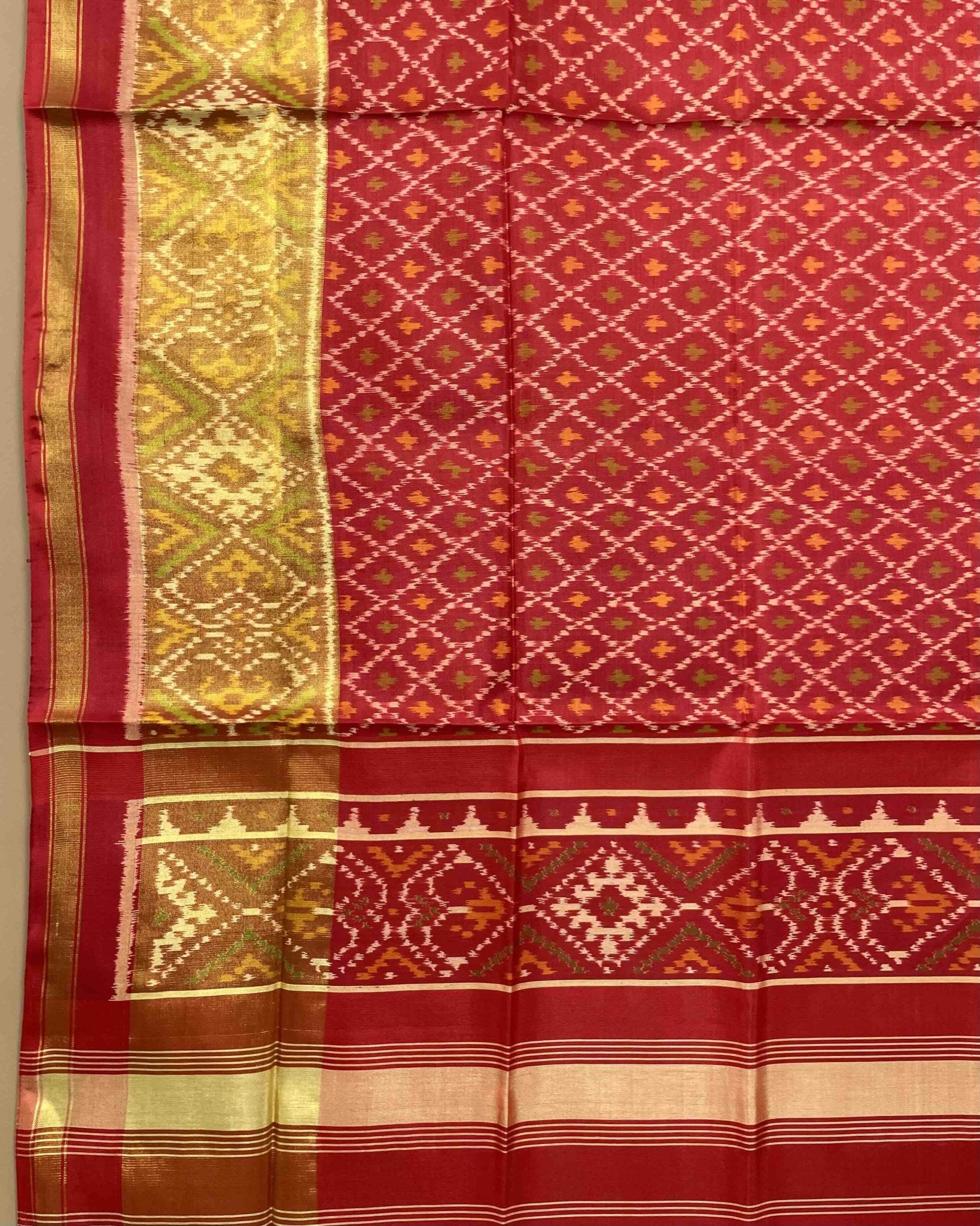 Red Booty Designer Patola Dupatta - SindhoiPatolaArt