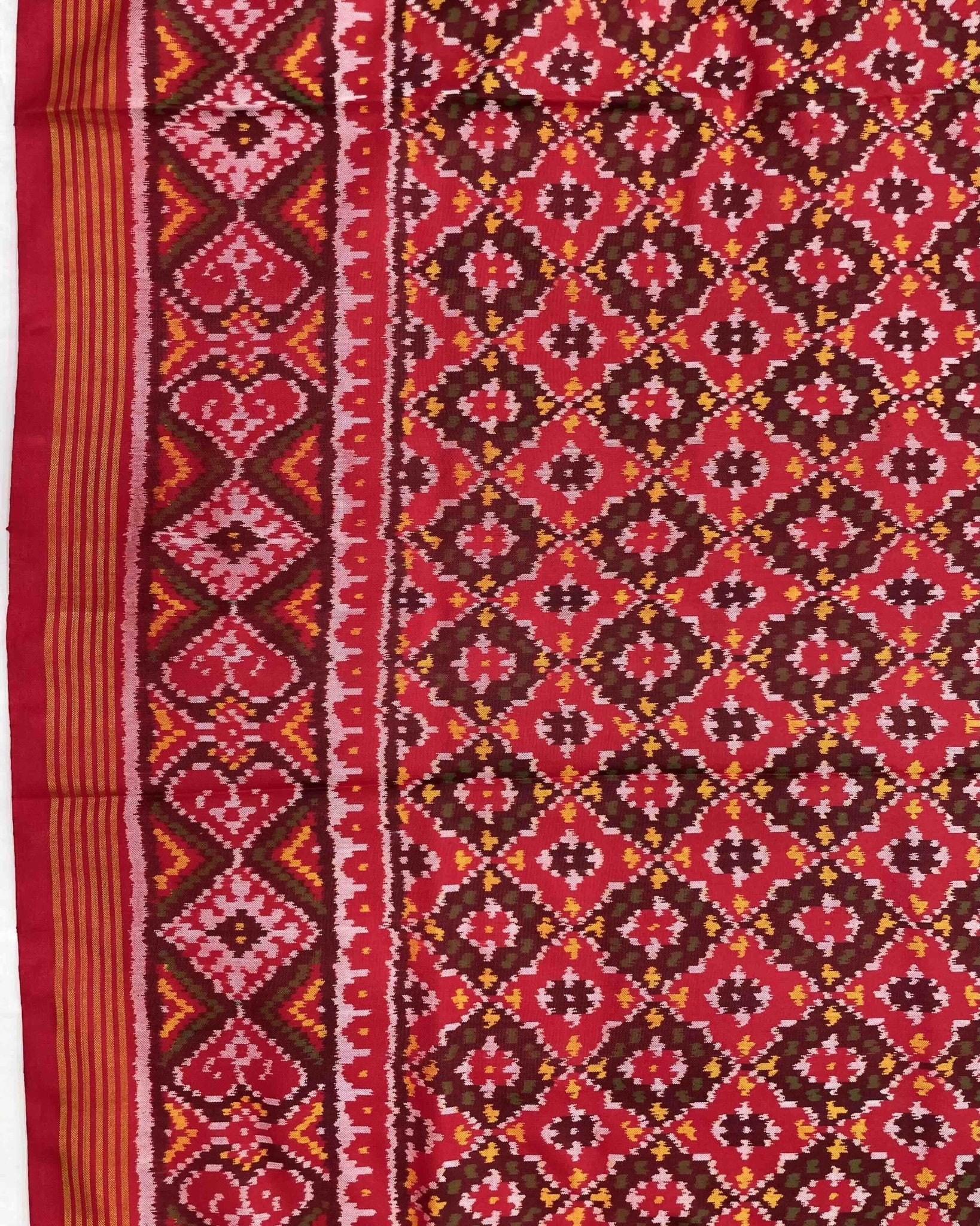 Red Buttonful Patola Saree - SindhoiPatolaArt
