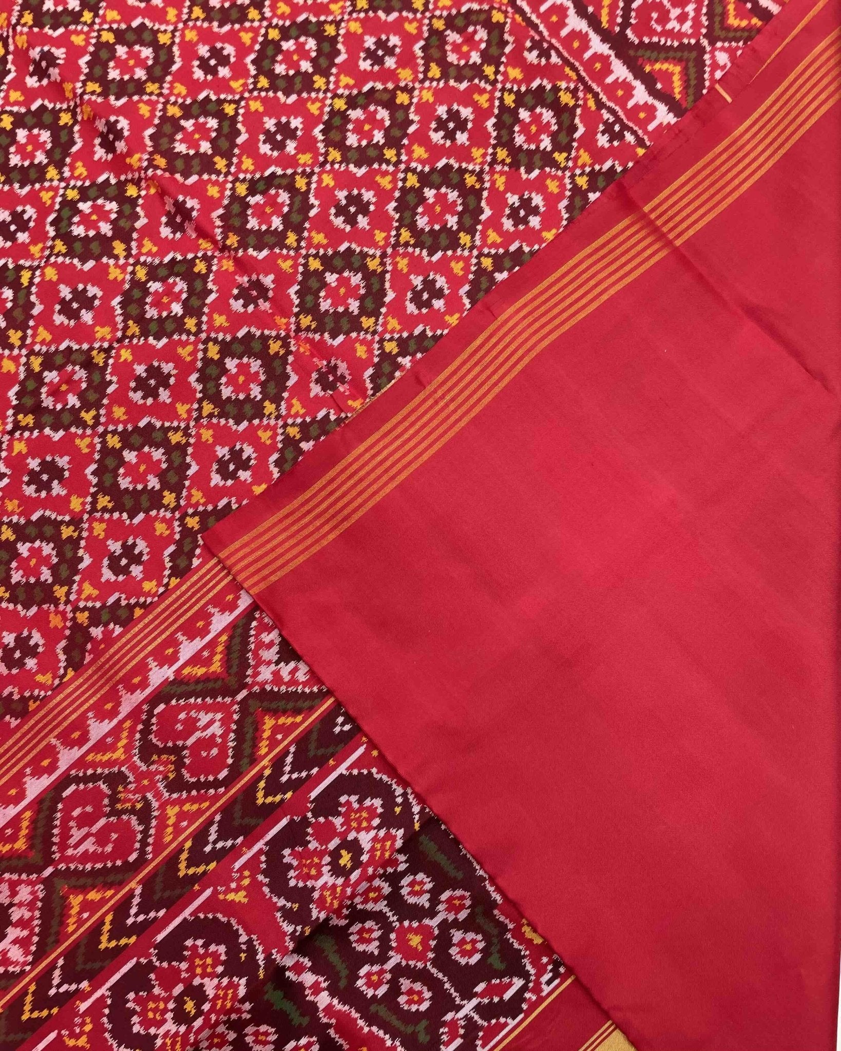 Red Buttonful Patola Saree - SindhoiPatolaArt