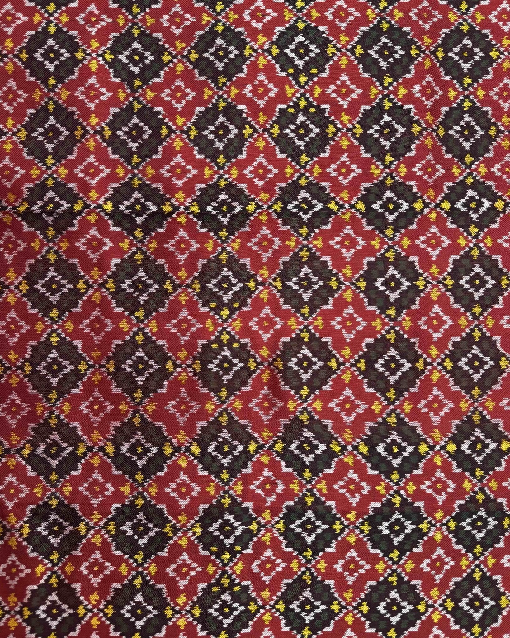 Red Buttonful Twill Patola Dupatta - SindhoiPatolaArt
