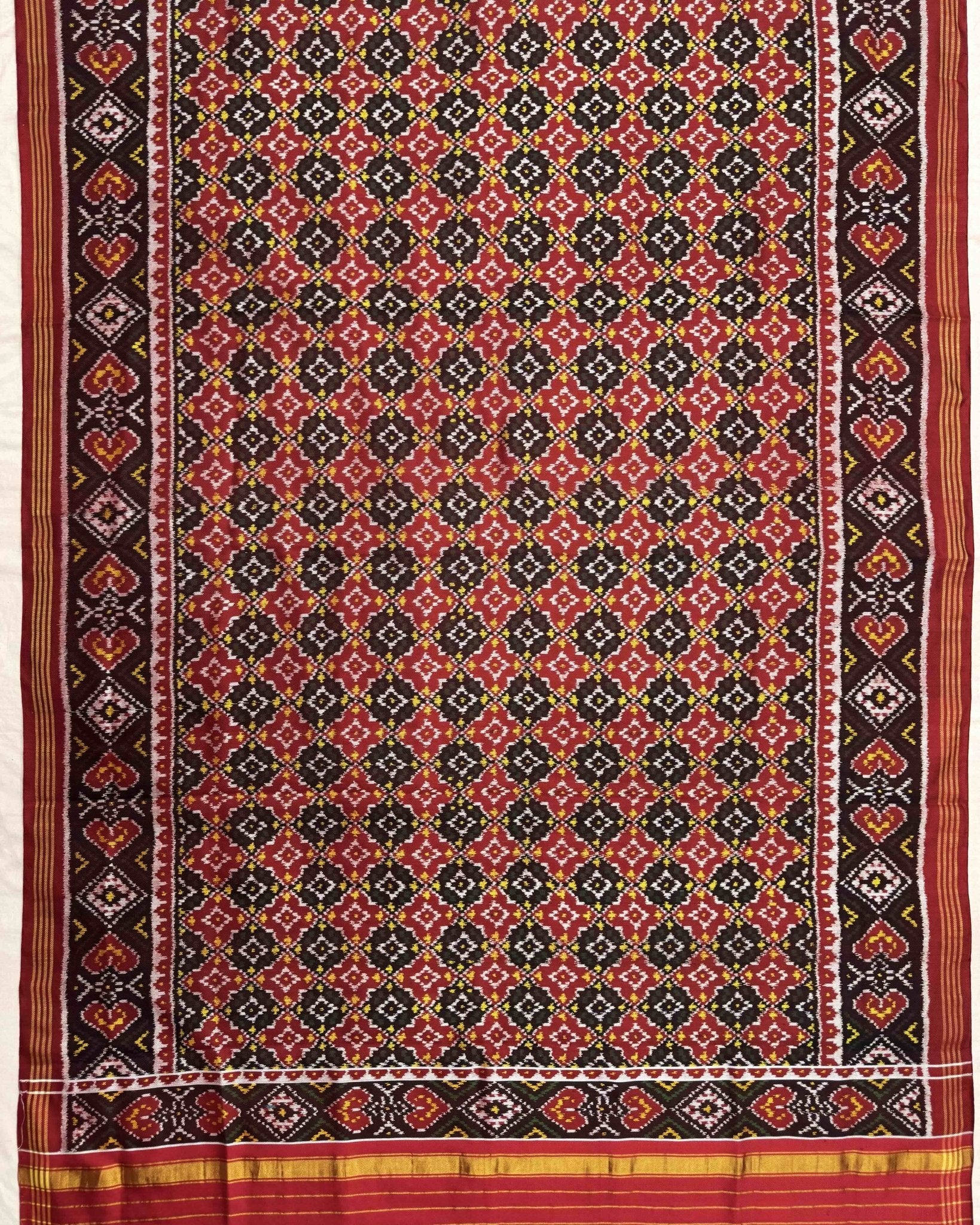 Red Buttonful Twill Patola Dupatta - SindhoiPatolaArt