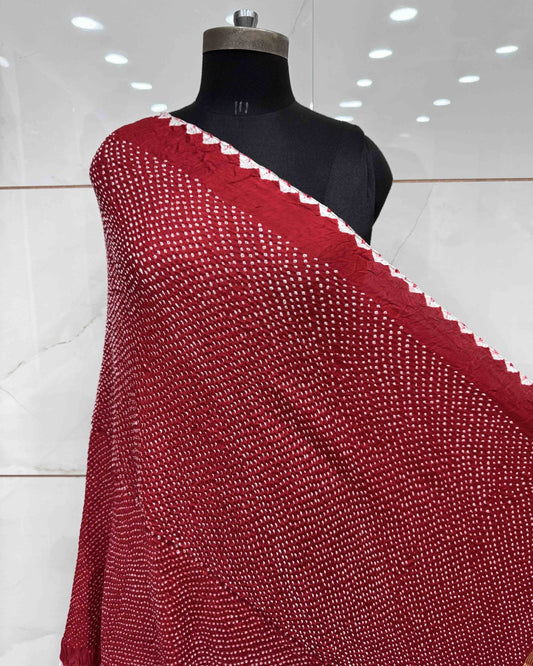 Red Gajji Silk Bandhani Dupatta - SindhoiPatolaArt