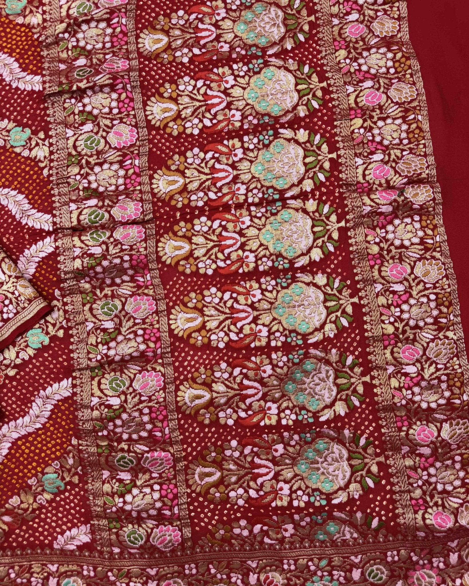 Red Georgette Bandhani Saree - SindhoiPatolaArt