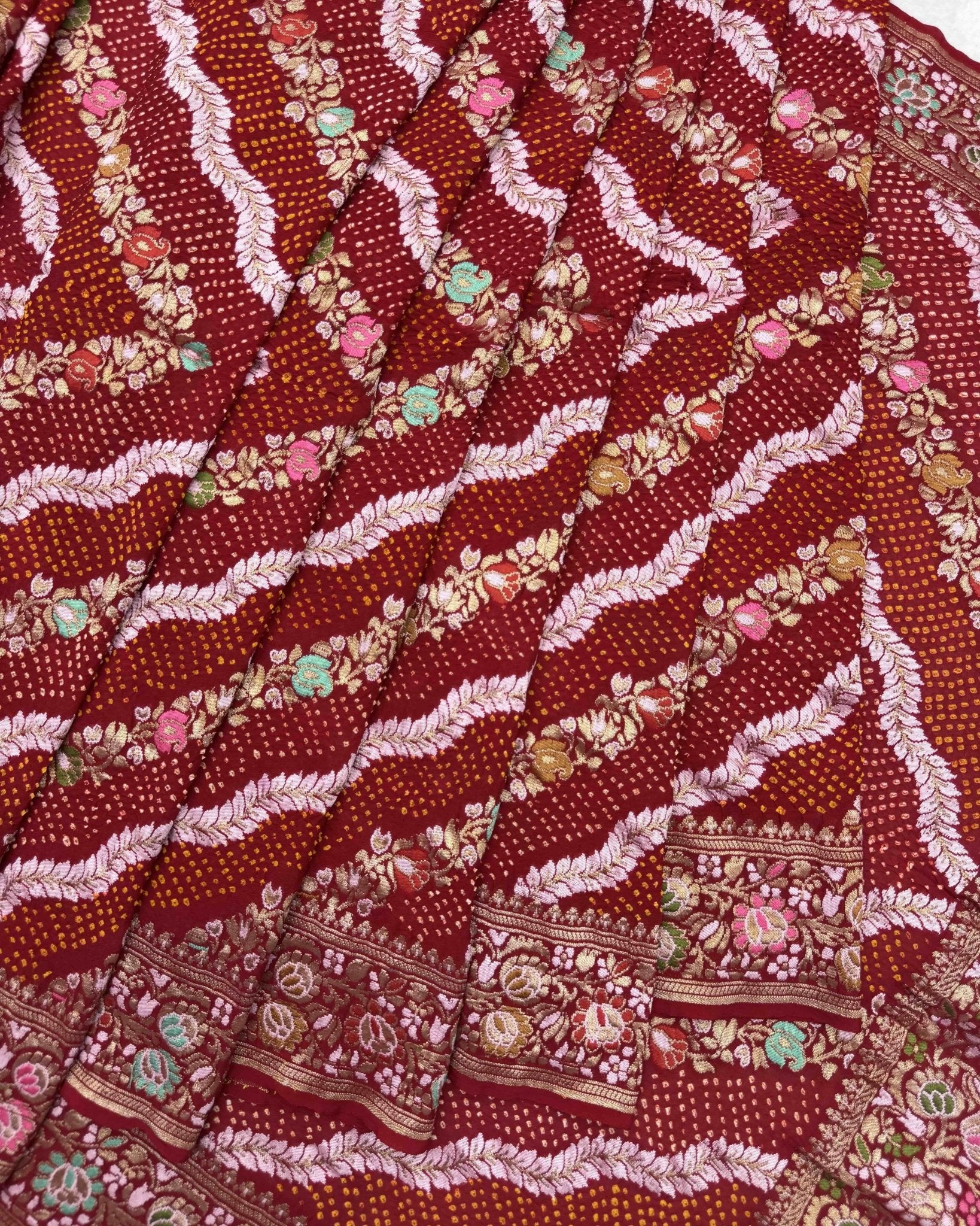 Red Georgette Bandhani Saree - SindhoiPatolaArt