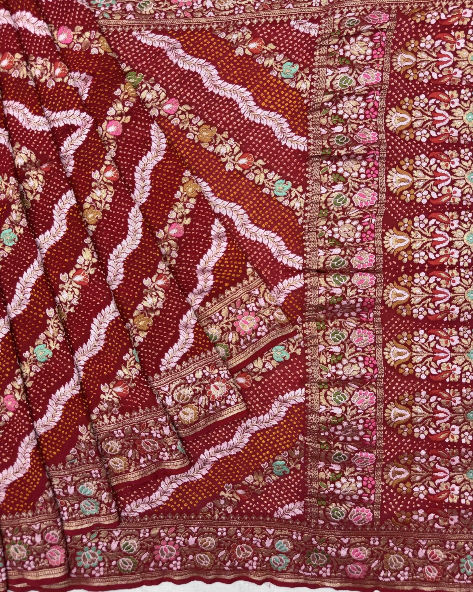 Red Georgette Bandhani Saree - SindhoiPatolaArt