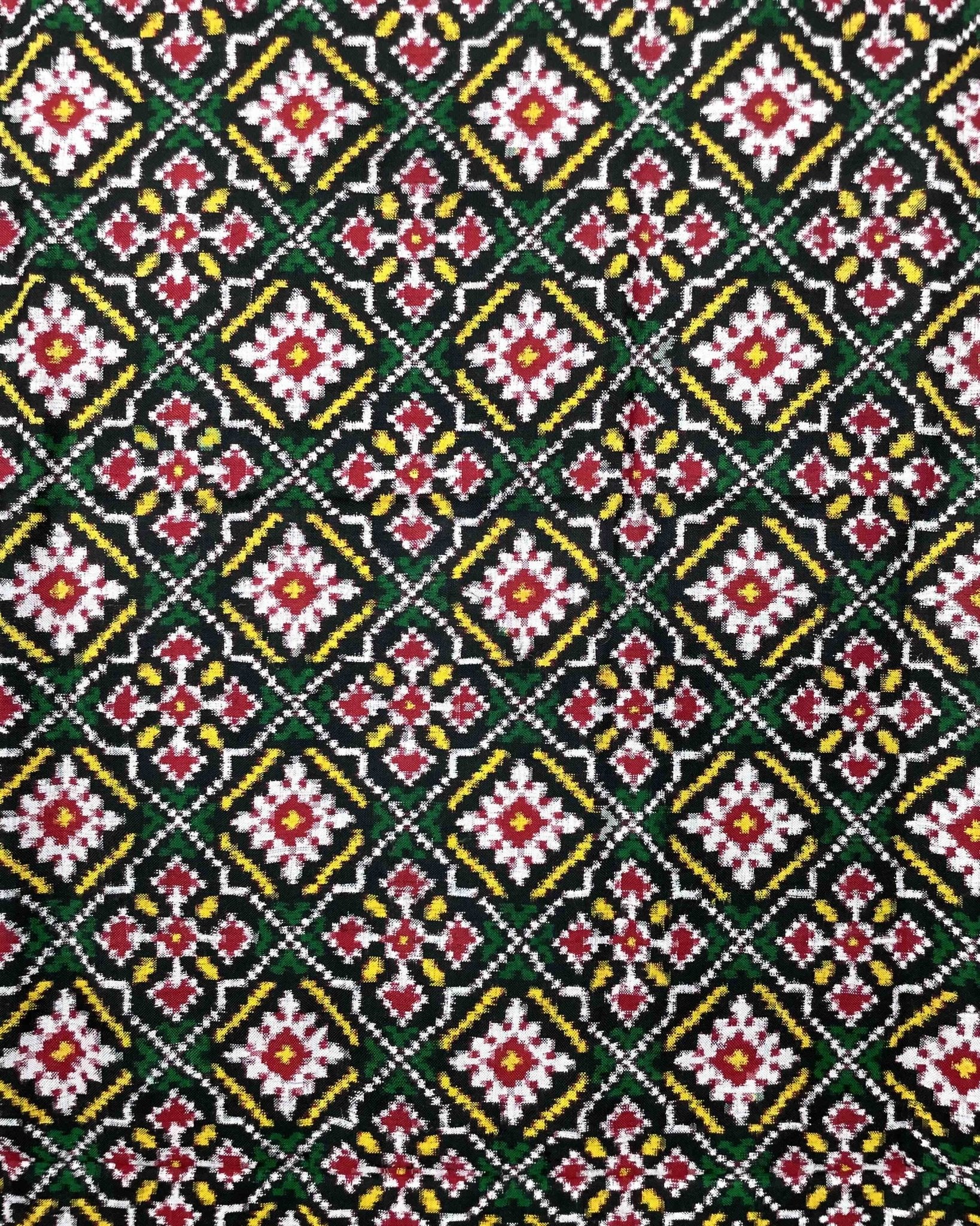 Red & Green Buttonful Designer Patola Dupatta - SindhoiPatolaArt