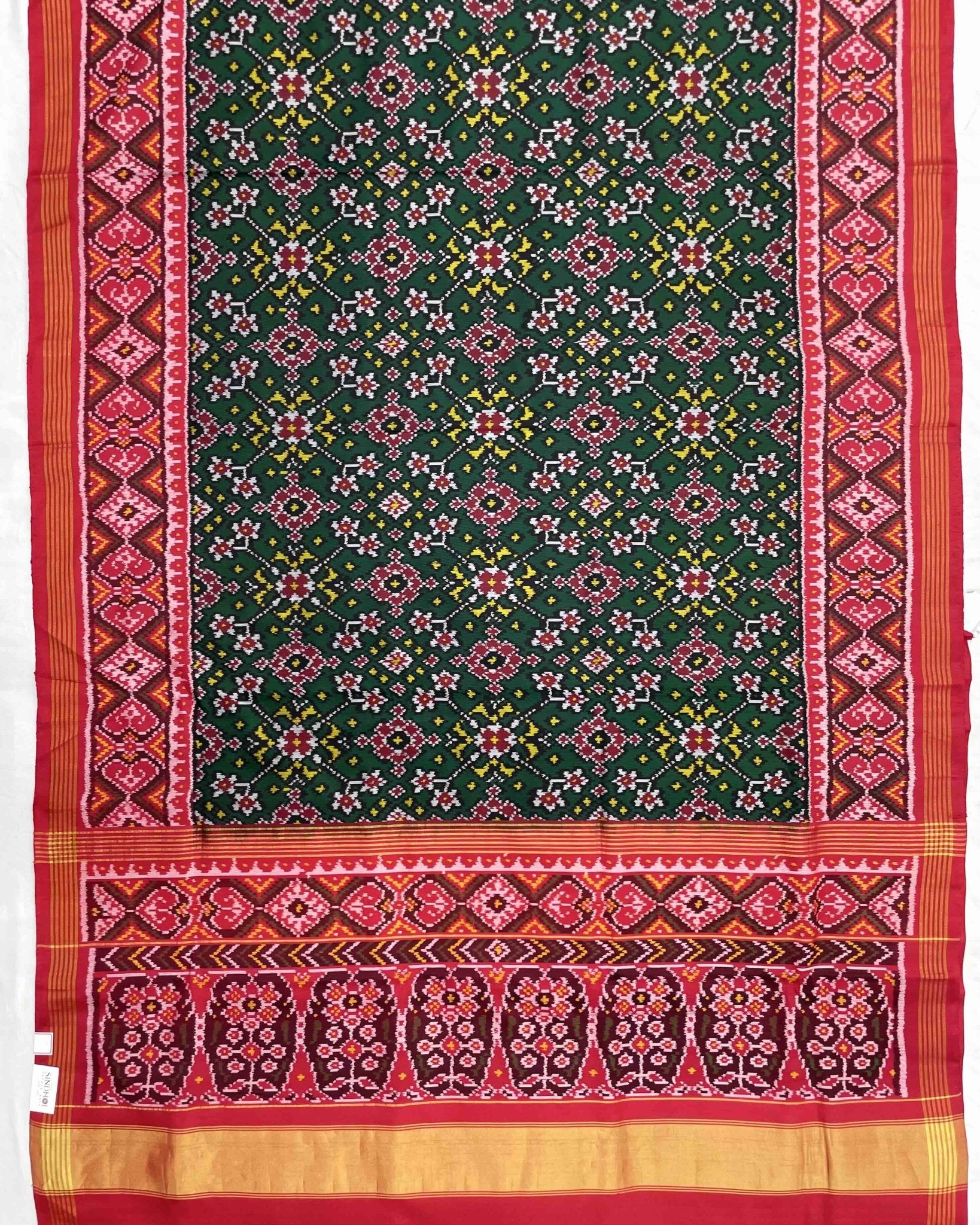 Red & Green Navratan Patola Saree - SindhoiPatolaArt