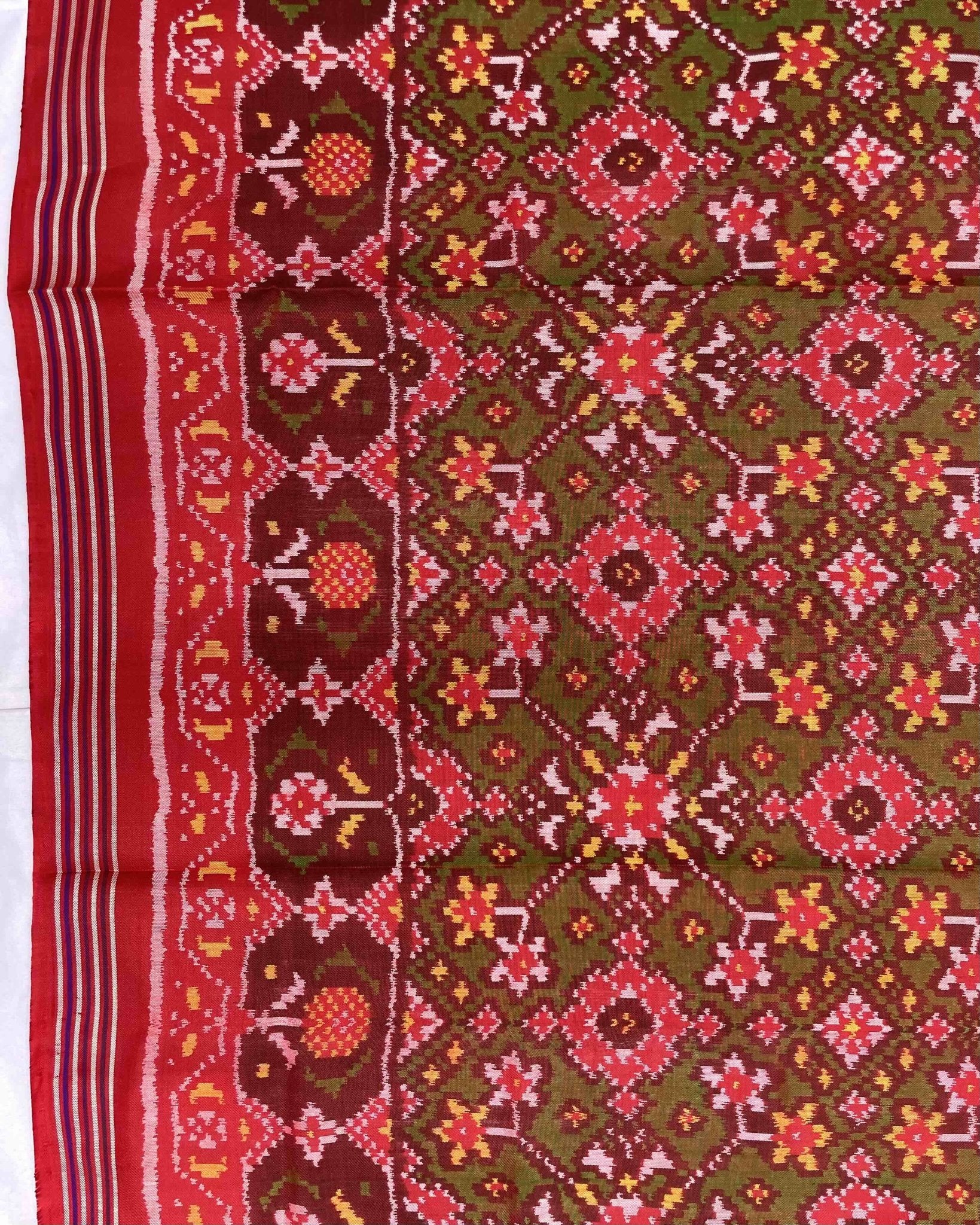 Red & Green Navratan Patola Saree - SindhoiPatolaArt