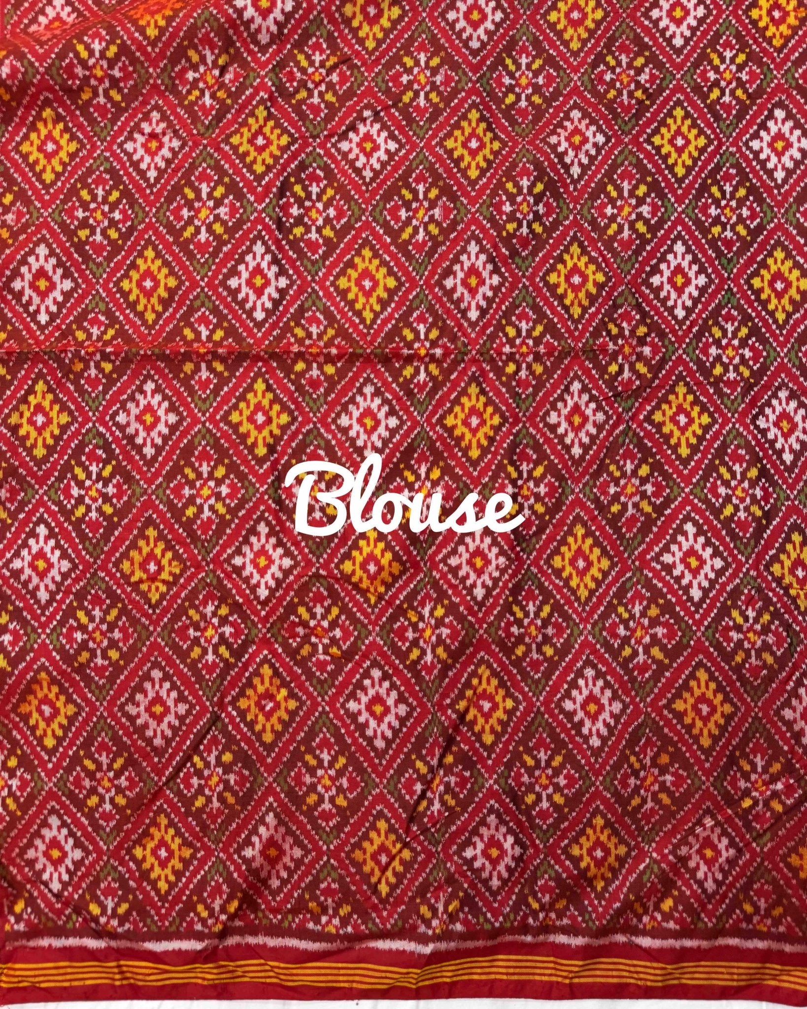 Red & Green Semi Double Ikat Bandhani Patola Saree - SindhoiPatolaArt