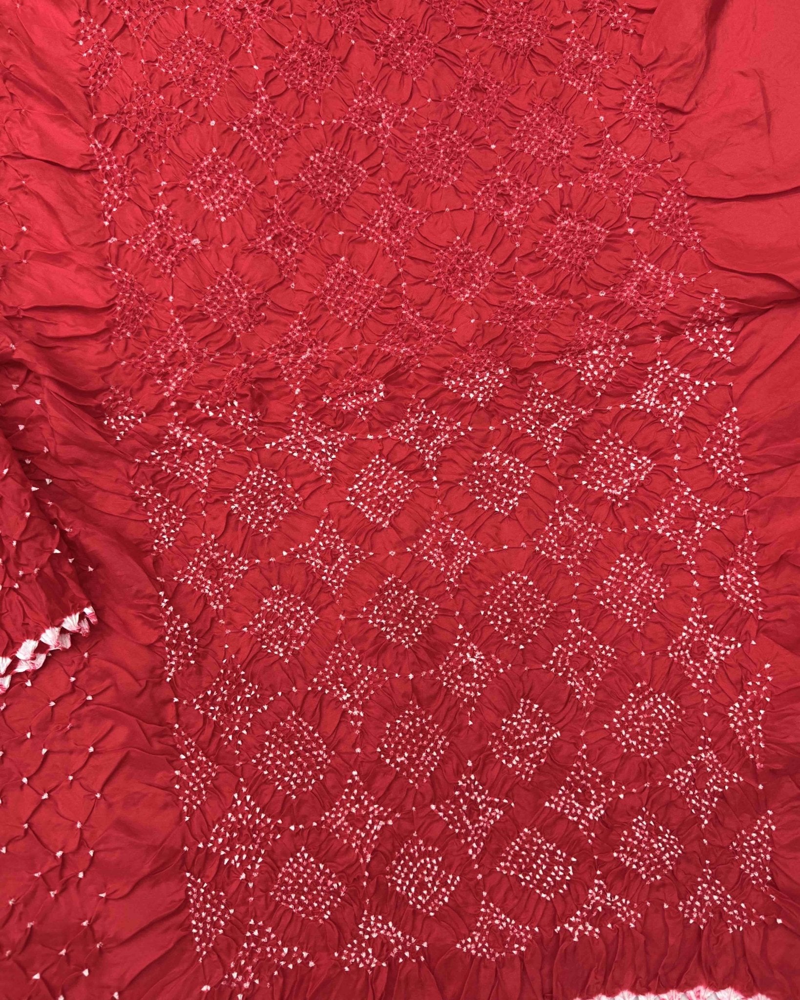 Red Habotai Bandhani Saree - SindhoiPatolaArt