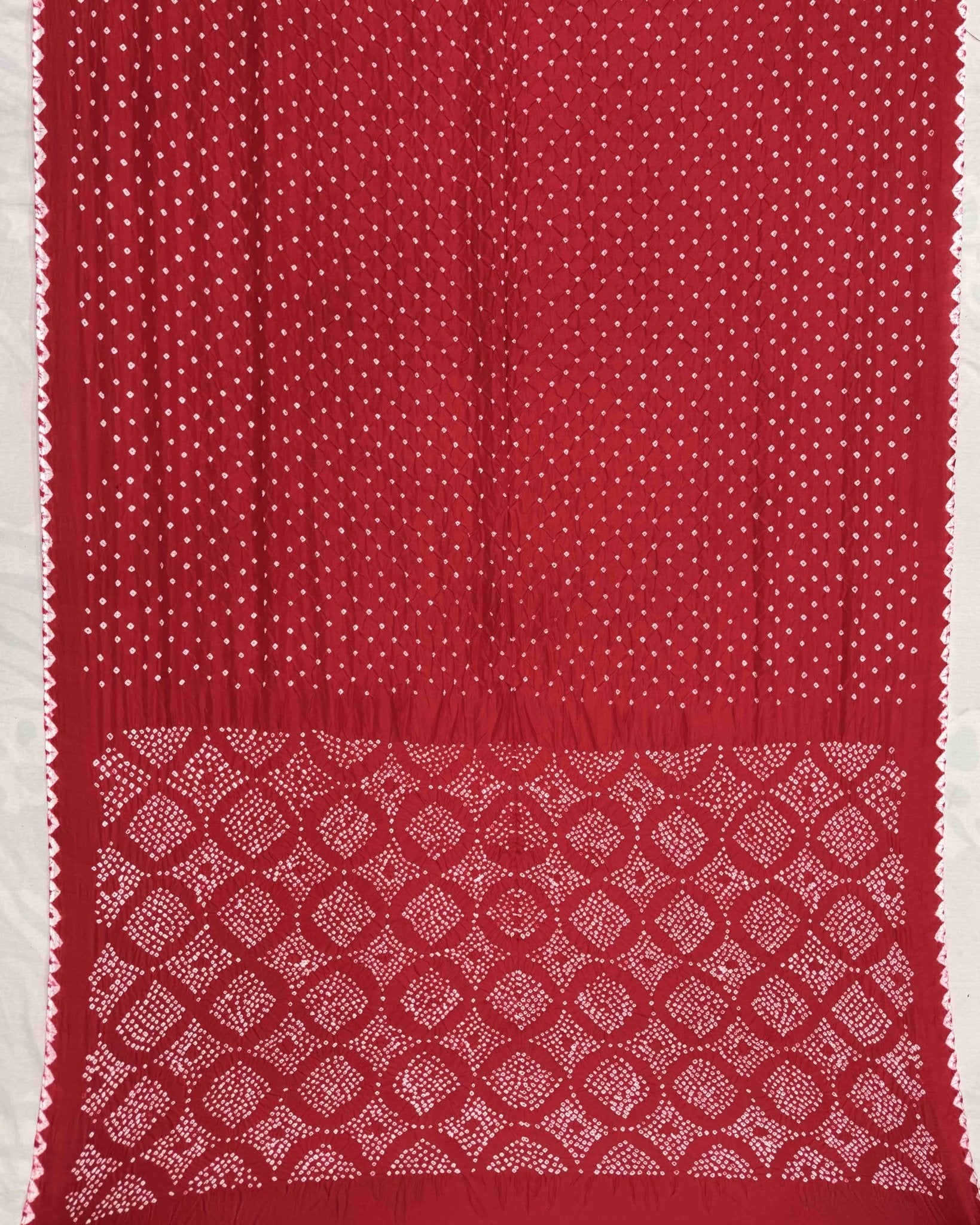 Red Habotai Bandhani Saree - SindhoiPatolaArt