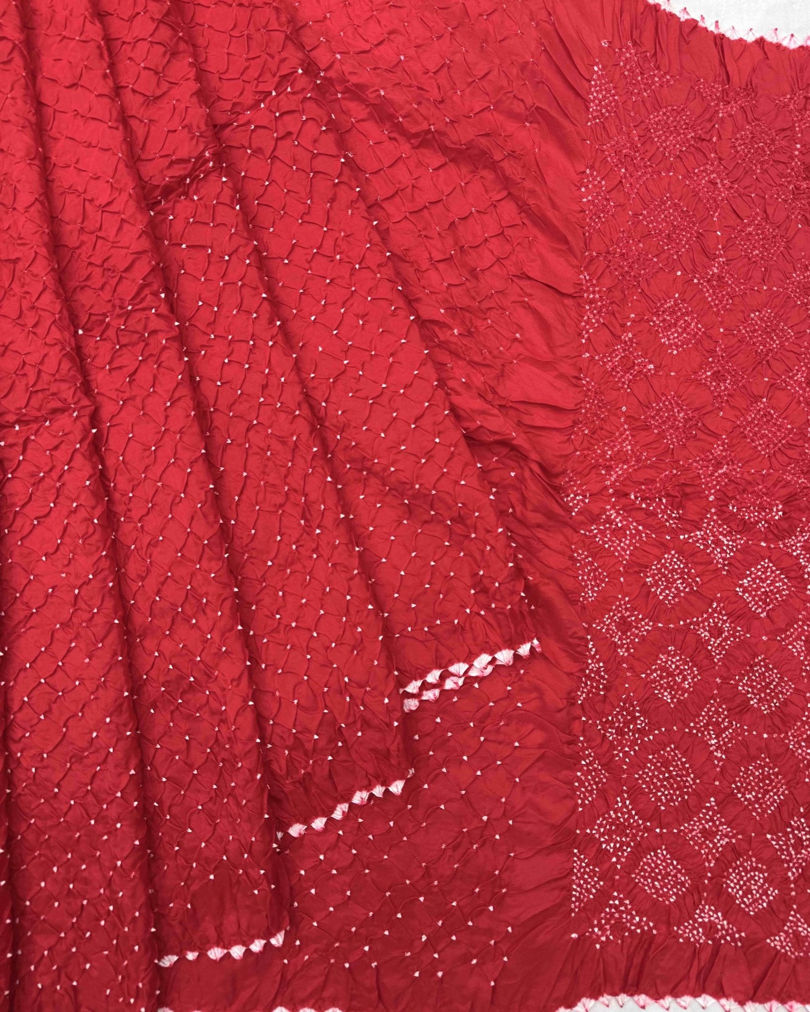 Red Habotai Bandhani Saree - SindhoiPatolaArt