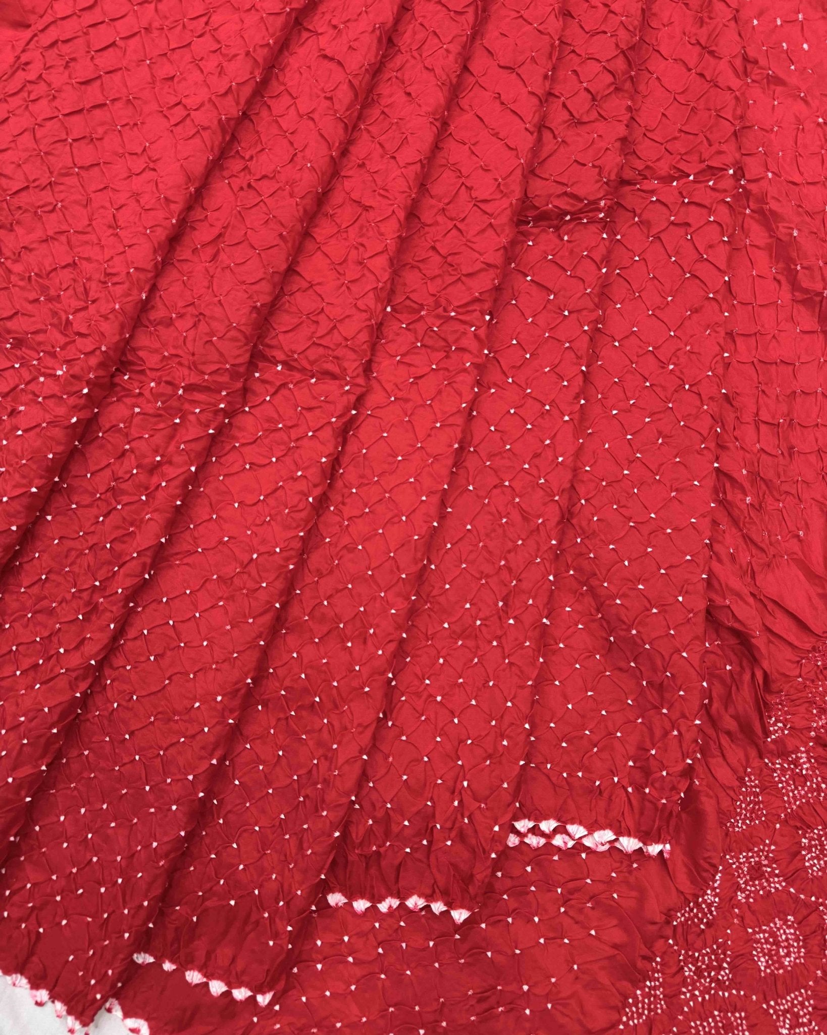 Red Habotai Bandhani Saree - SindhoiPatolaArt