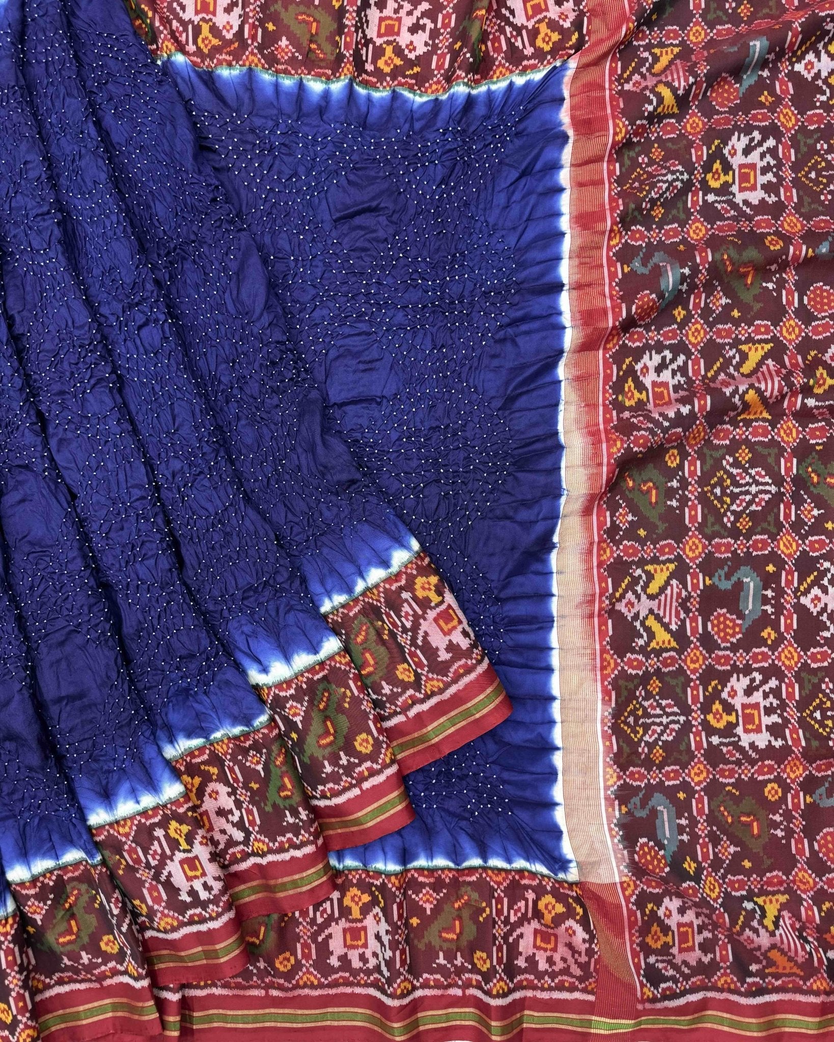 Red & Indigo Blue Bandhani Patola Saree - SindhoiPatolaArt