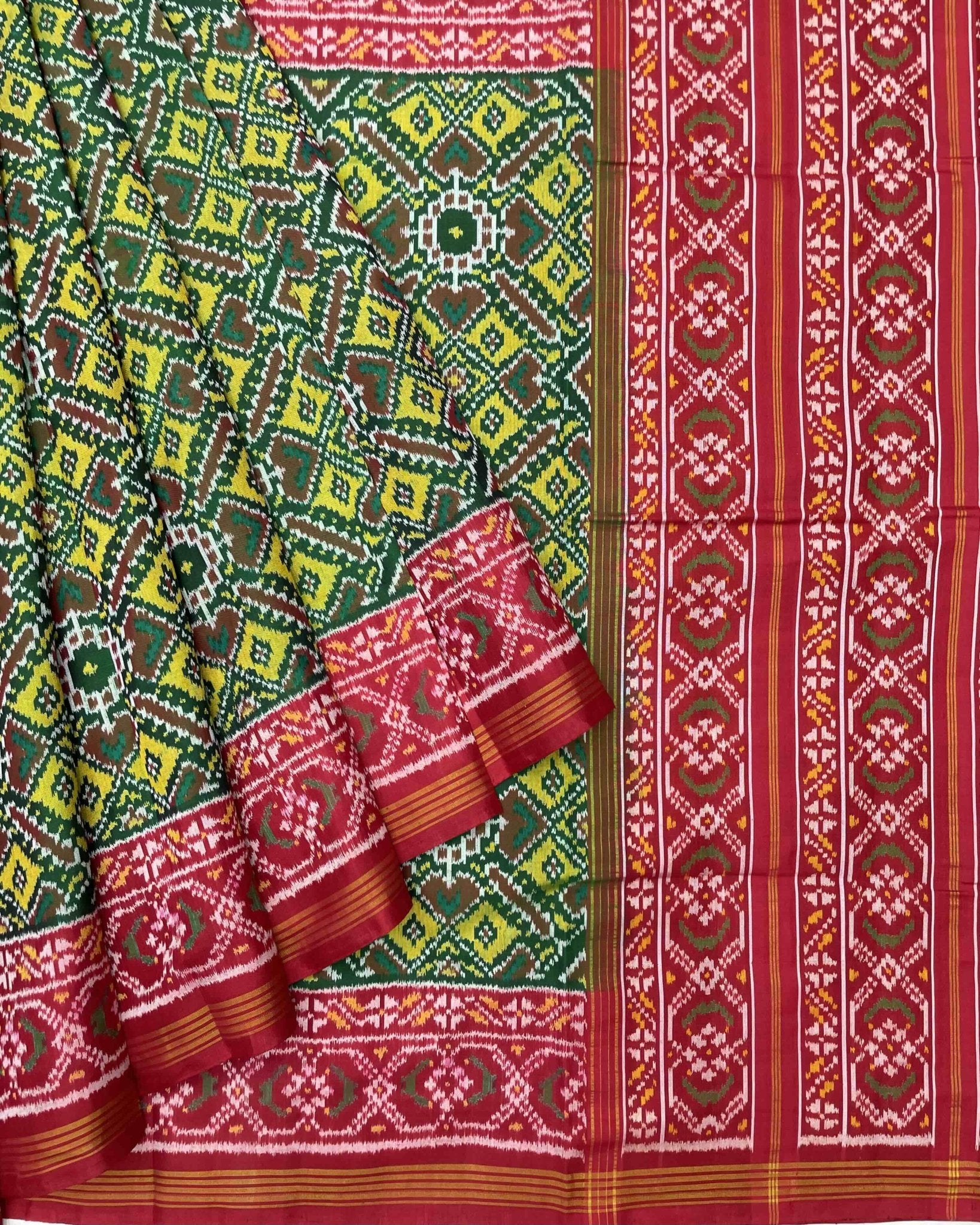 Red & Lemon Yellow Manekchowk Patola Saree - SindhoiPatolaArt