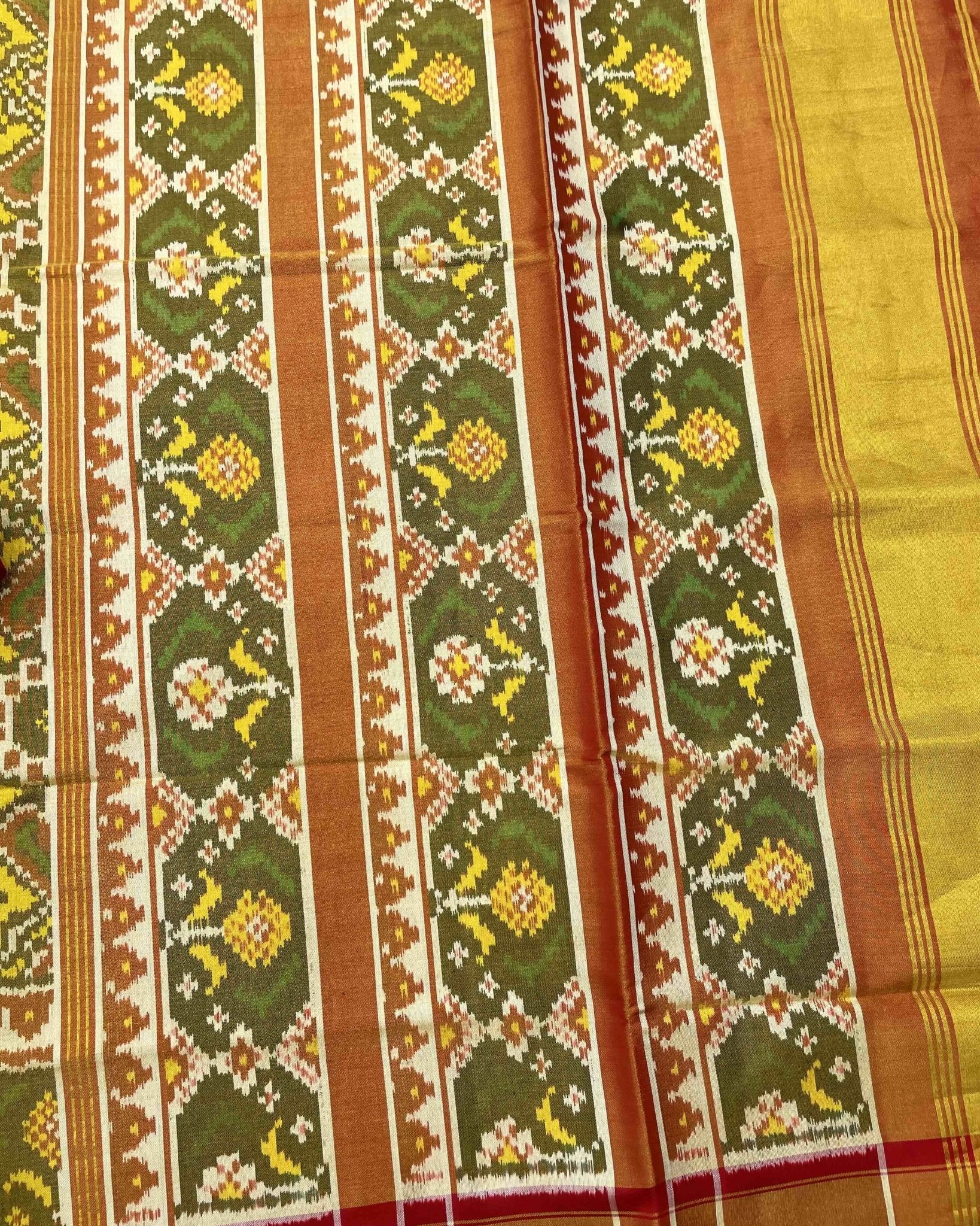 Red & Lemon Yellow Manekchowk Tissue Patola Saree - SindhoiPatolaArt