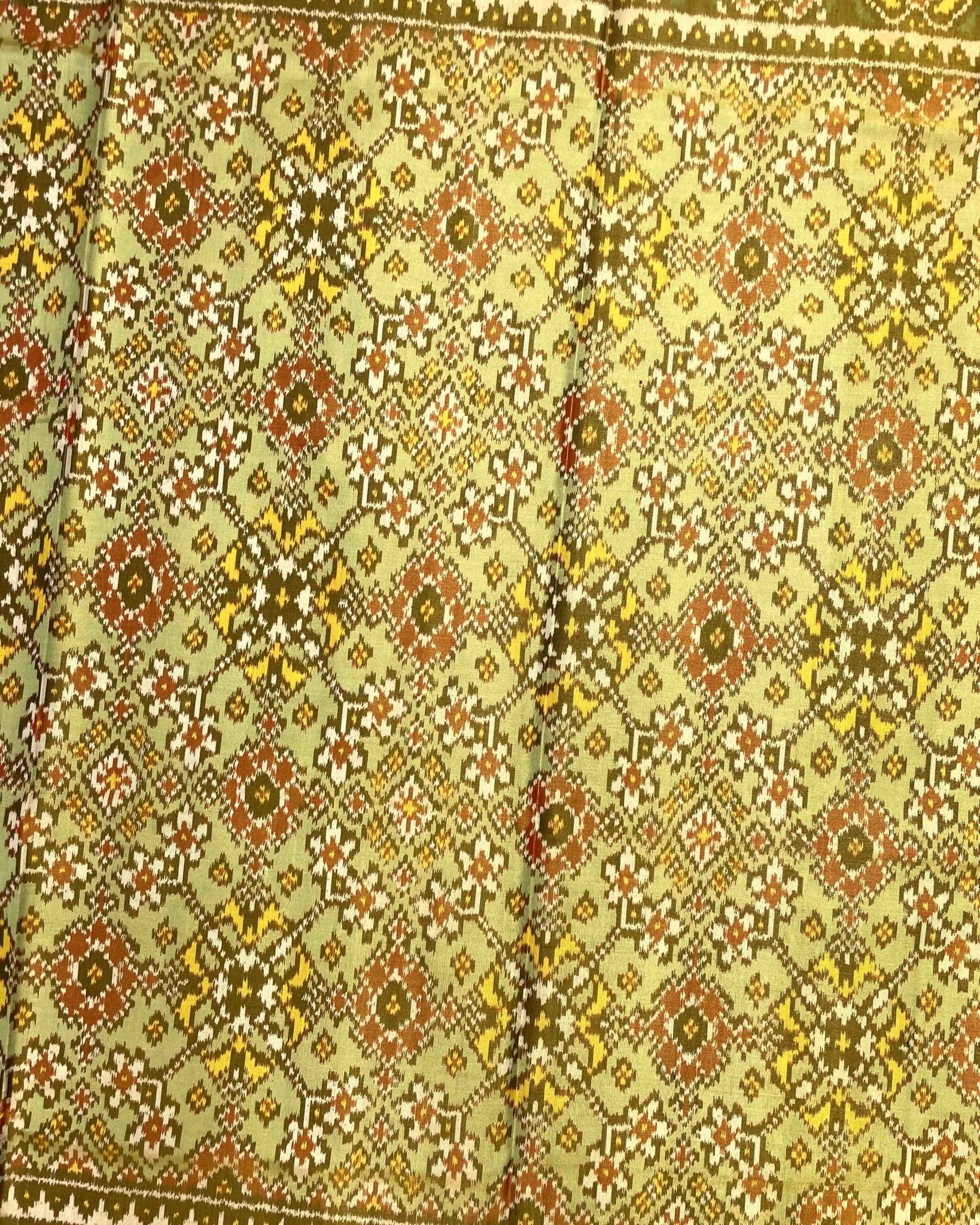 Red & Light Green Navratan Tissue Patola Saree - SindhoiPatolaArt
