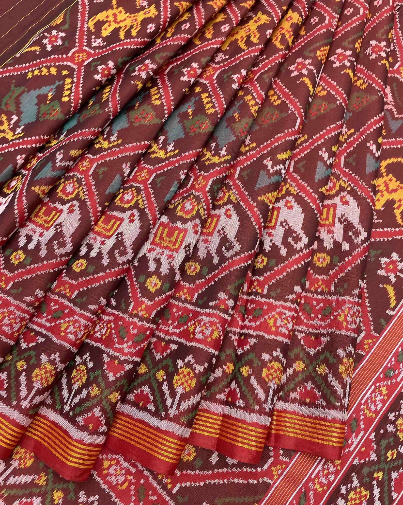 Red & Maroon Narikunj Traditional Patola Saree - SindhoiPatolaArt