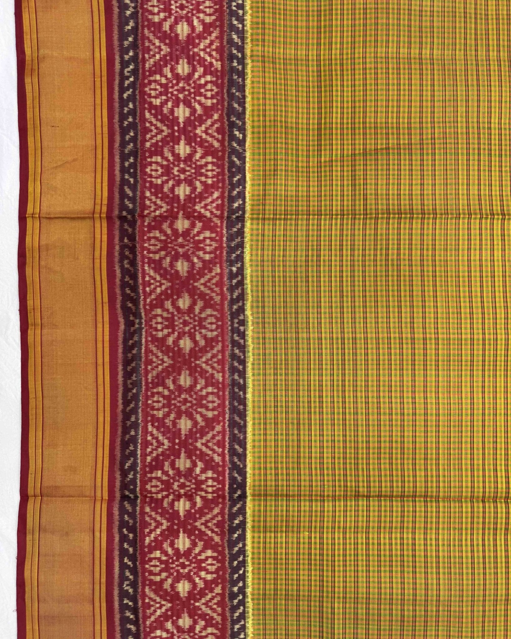 Red & Mistard Small Chex Patola Saree - SindhoiPatolaArt