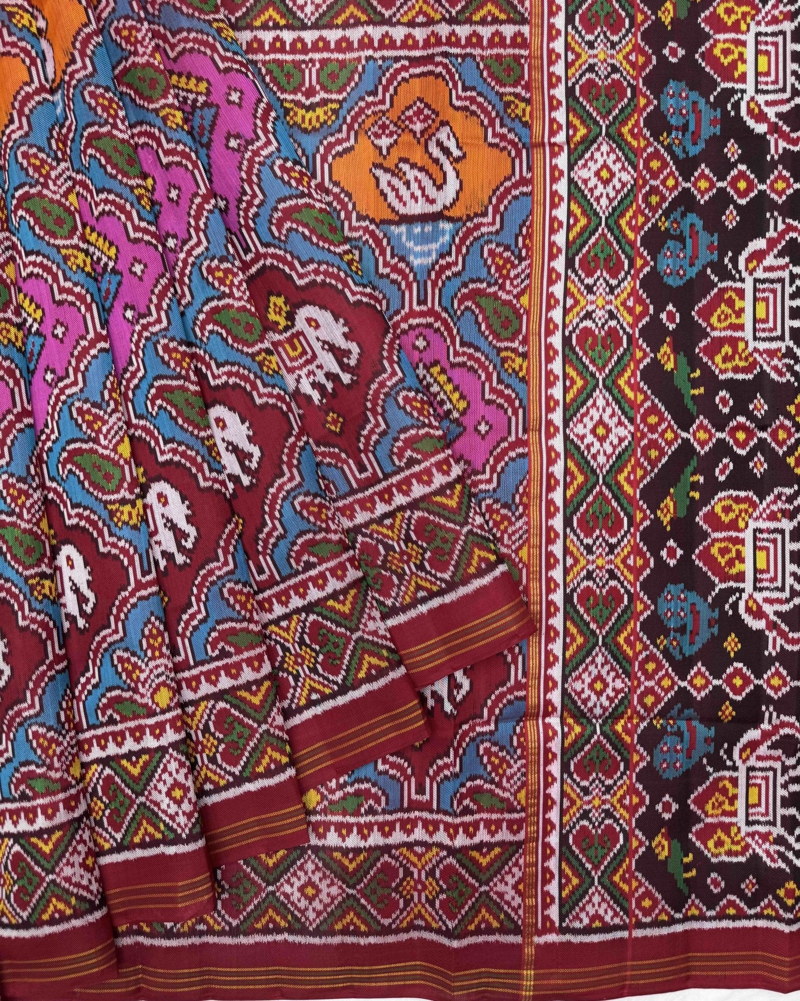 Red & Multicolour New Narikunj Twill Patola Saree - SindhoiPatolaArt