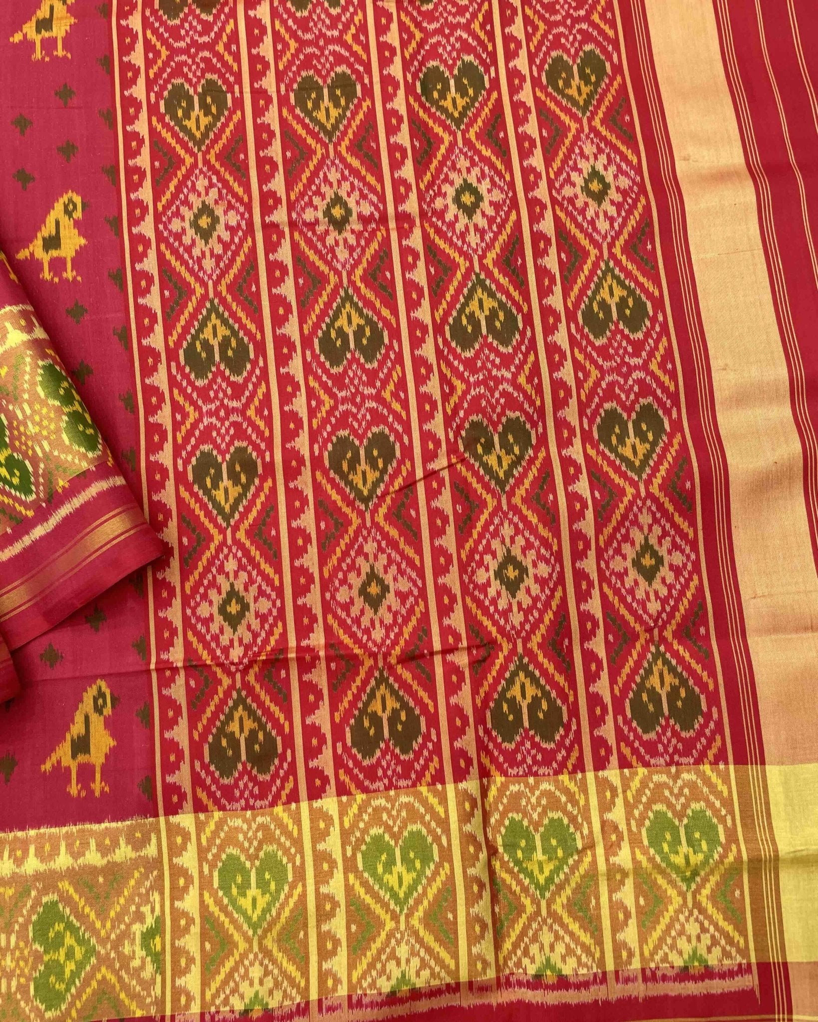 Red Narikunj Booty Patola Saree - SindhoiPatolaArt