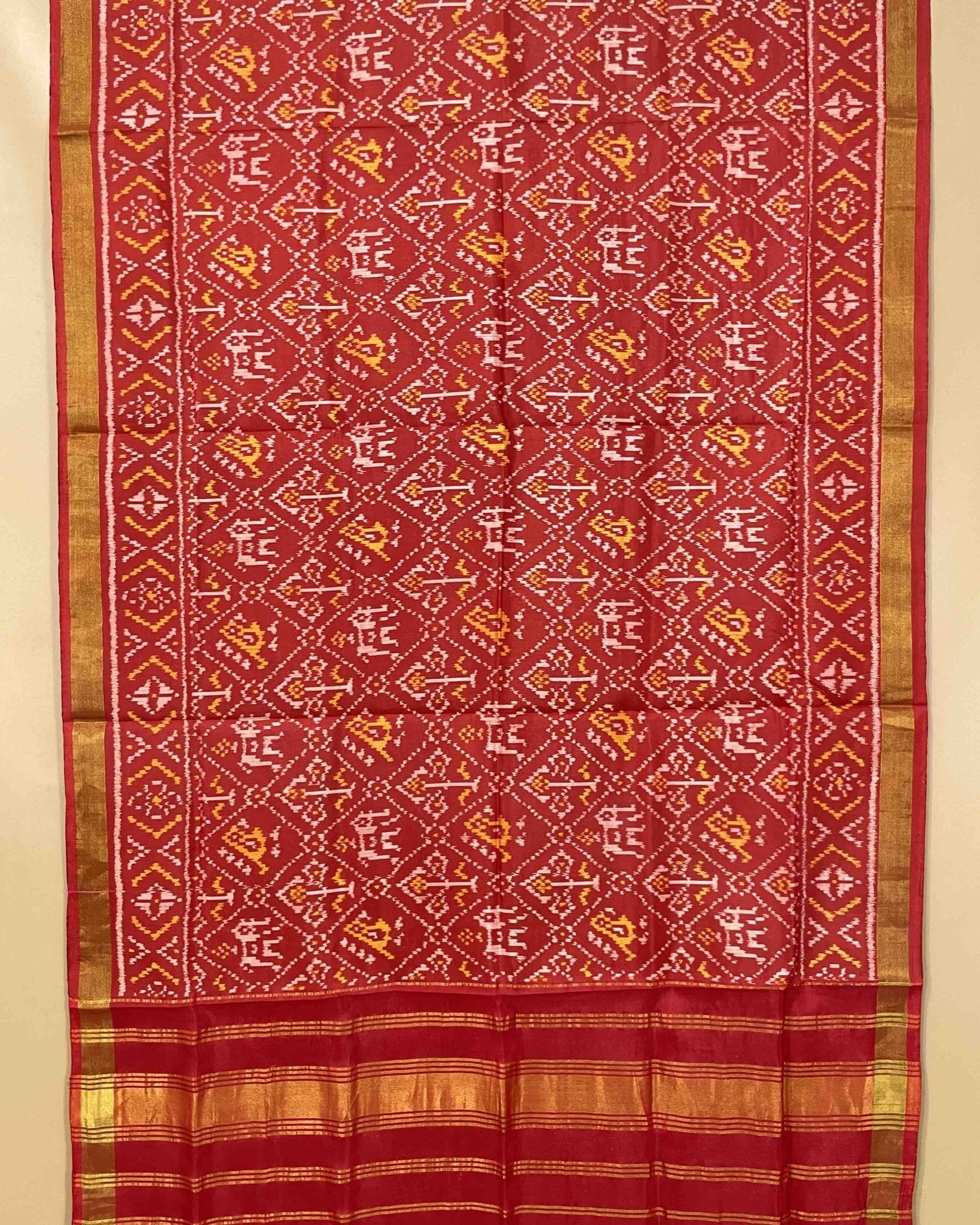 Red Narikunj Designer Patola Dupatta - SindhoiPatolaArt