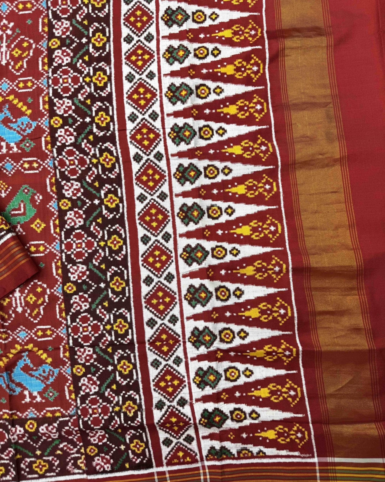 Red Narikunj Double Ikat Patola Saree - SindhoiPatolaArt