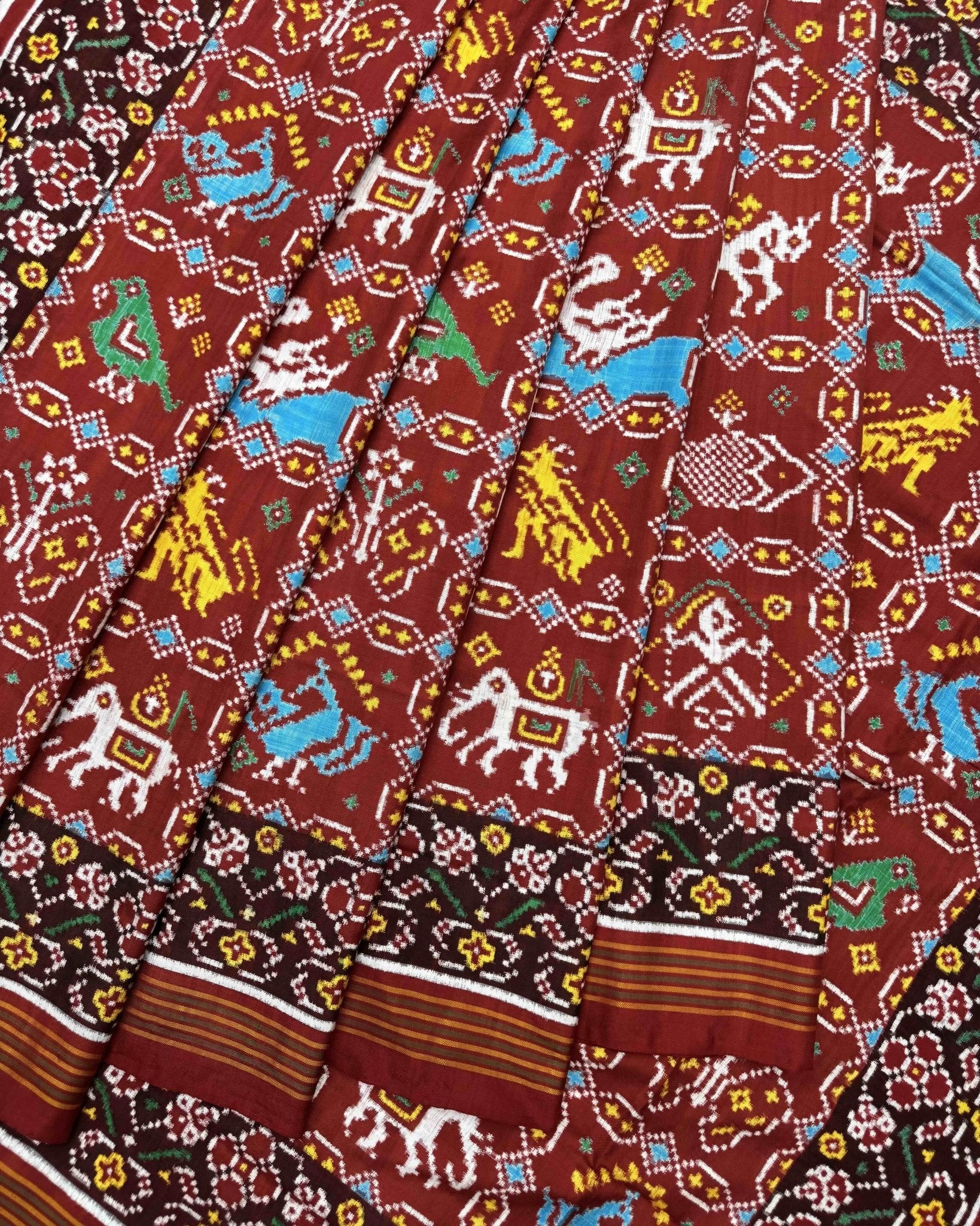 Red Narikunj Double Ikat Patola Saree - SindhoiPatolaArt